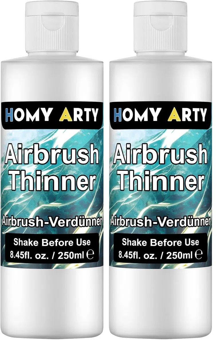 HOMY ARTY Airbrush Verdünner - 250 ml, Acrylfarben Verdünner auf Wasserbasis, zur Verbesserung des Farbflusses für Airbrush Farben für Schuhe, Kleidung, Metall- und Kunststoffmodelle (Packung mit 2)