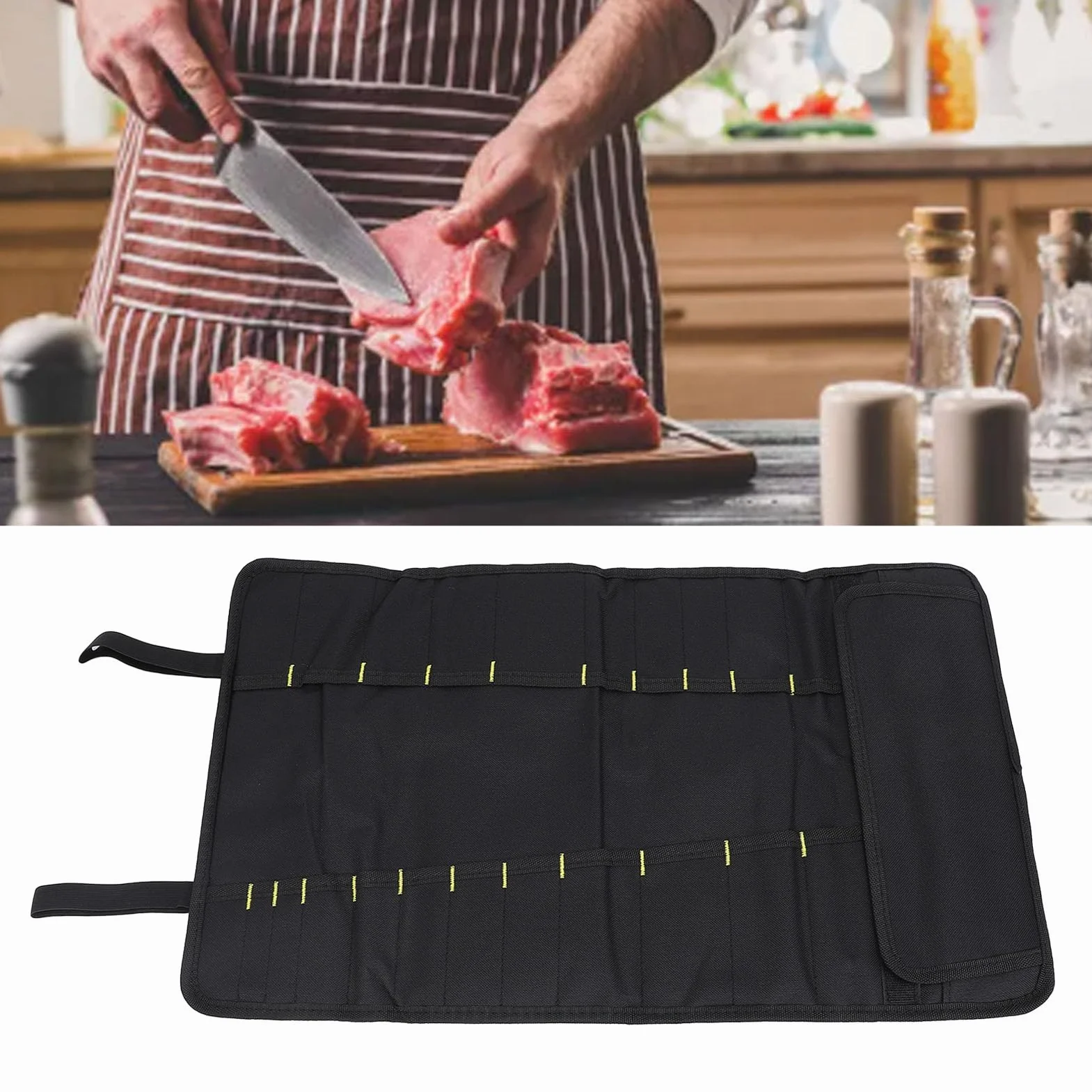 Kochmesser-Tasche, Multifunktionale Tragbare Messertasche aus Segeltuch mit 20 Steckplätzen, Professionelle Kochmesser-Rollen-Aufbewahrungstasche für Zuhause Küche Reisen Camping