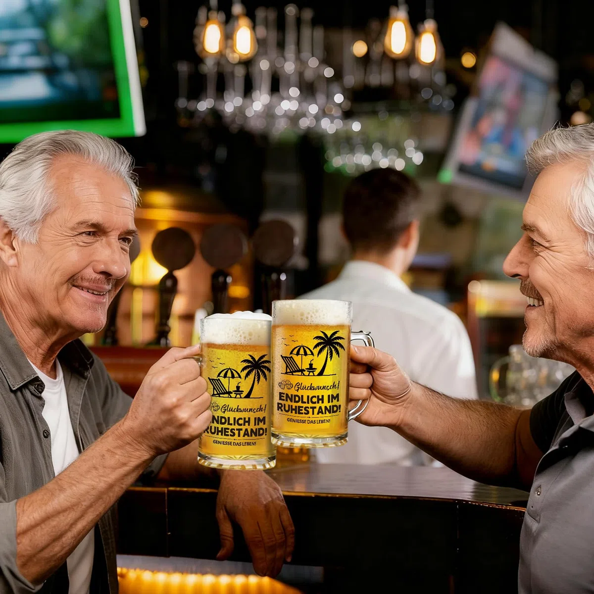 Ruhestand Geschenk Biergläser Set, 0,5 Bierglas mit Gravur und Flaschenöffner, Rentner Geschenk Mann, Renteneintritt Personalisierte Geschenke für Männer Papa Ehemann Opa Freund Kollegen