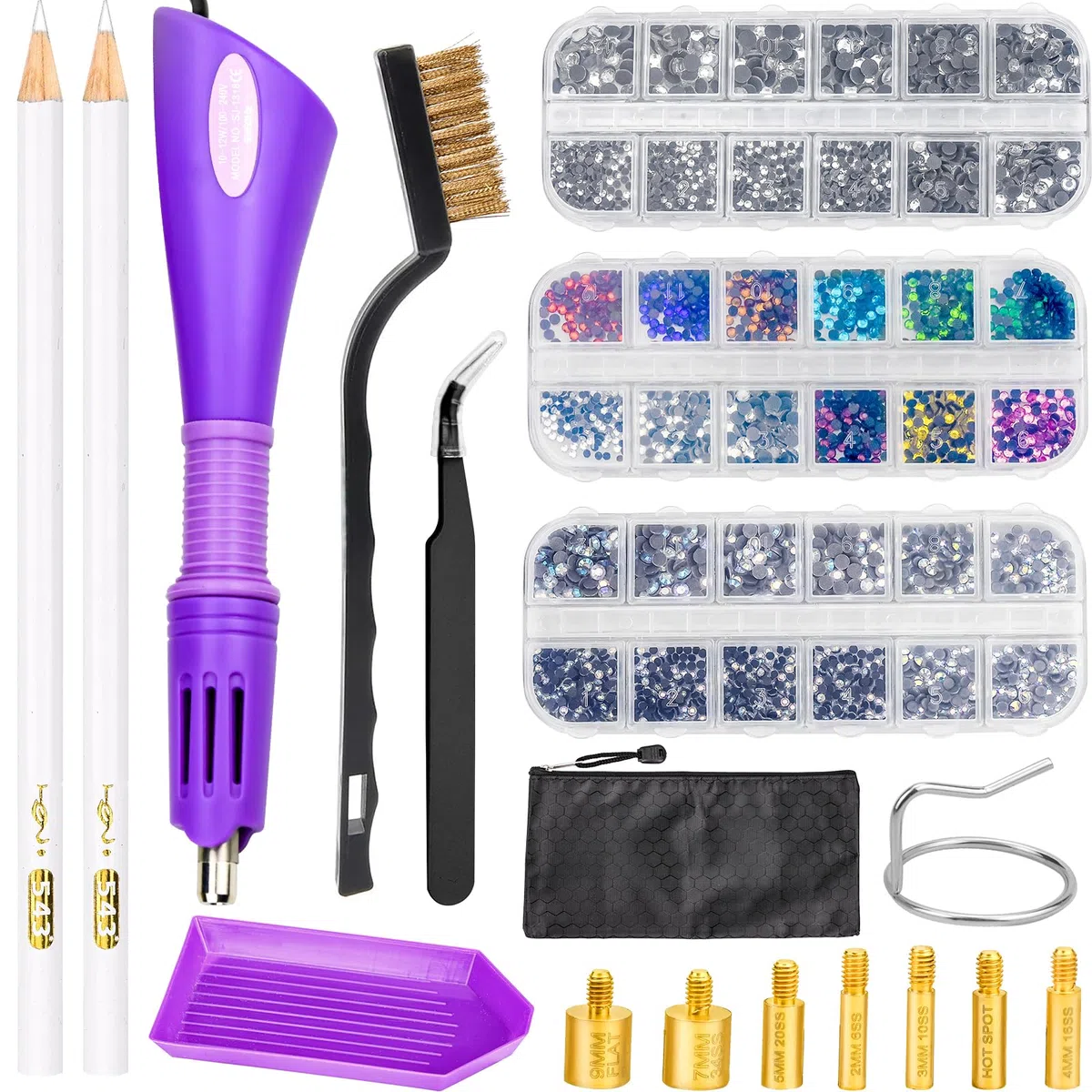 Hotfix Applicator, Rhinestone Applicator Tool, Hotfix Rhinestone Applicator Set with 7 Applicators Tips & Hotfixs Rhinestones for Textiles Fabric Craft