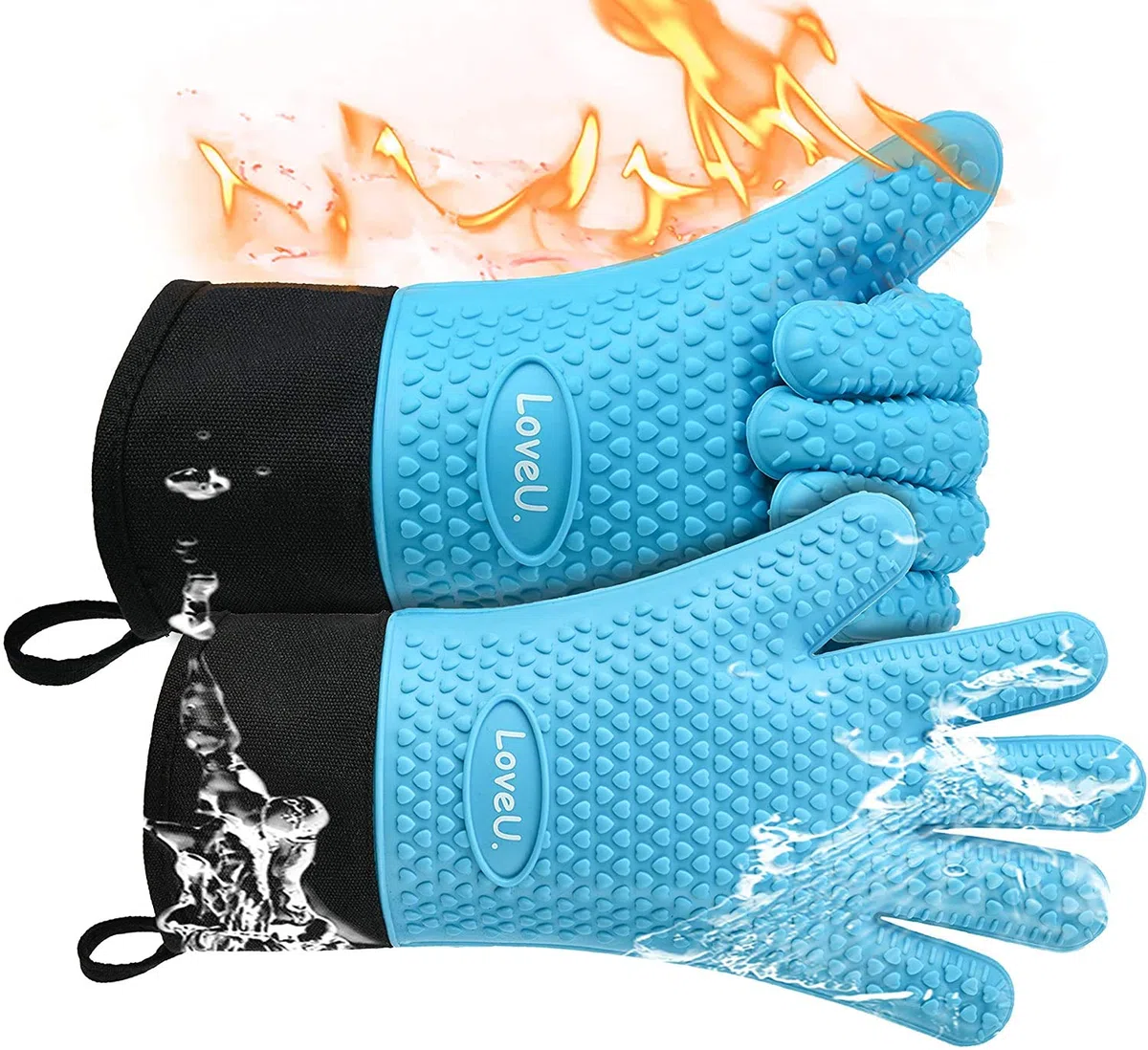 Grillhandschuhe – Doppelschicht Backhandschuhe aus Silikon und Baumwolle - Hitzebeständige Handschuhe/Ofenhandschuhe/Kochhandschuhe/Flexible Küchenhandschuhe - Perfekt zum BBQ Backen