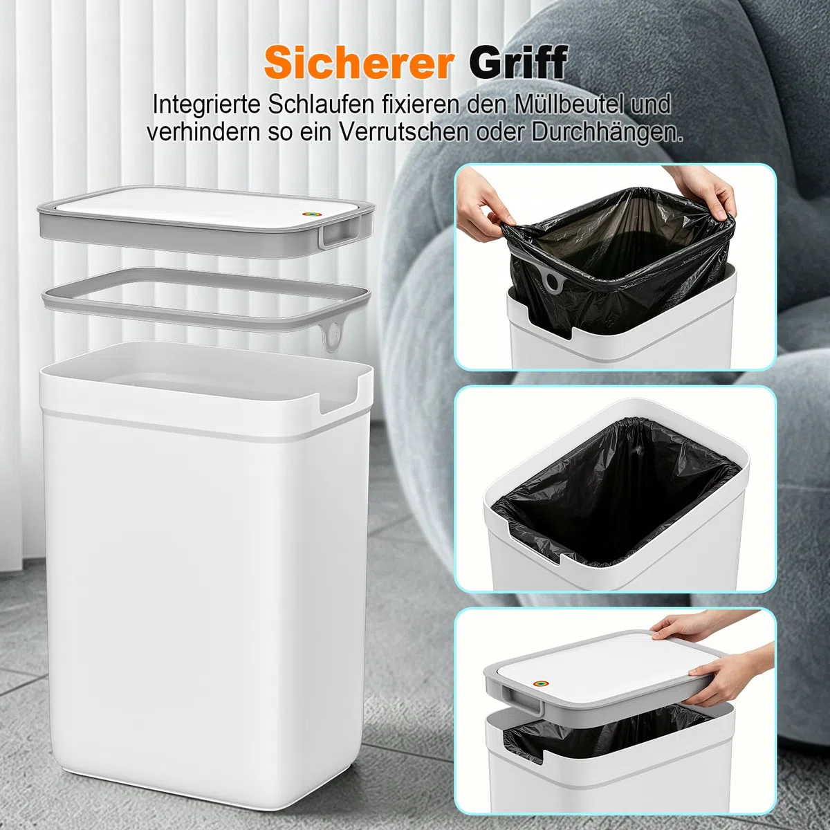 MOPUP Kleiner Badezimmer-Mülleimer mit Deckel, 9 l/2,4 Gallonen, schmaler Mülleimer, Papierkorb aus Kunststoff mit aufklappbarem Deckel, hundesicher für Badezimmer, Küche, Schlafzimmer, Wohnzimmer