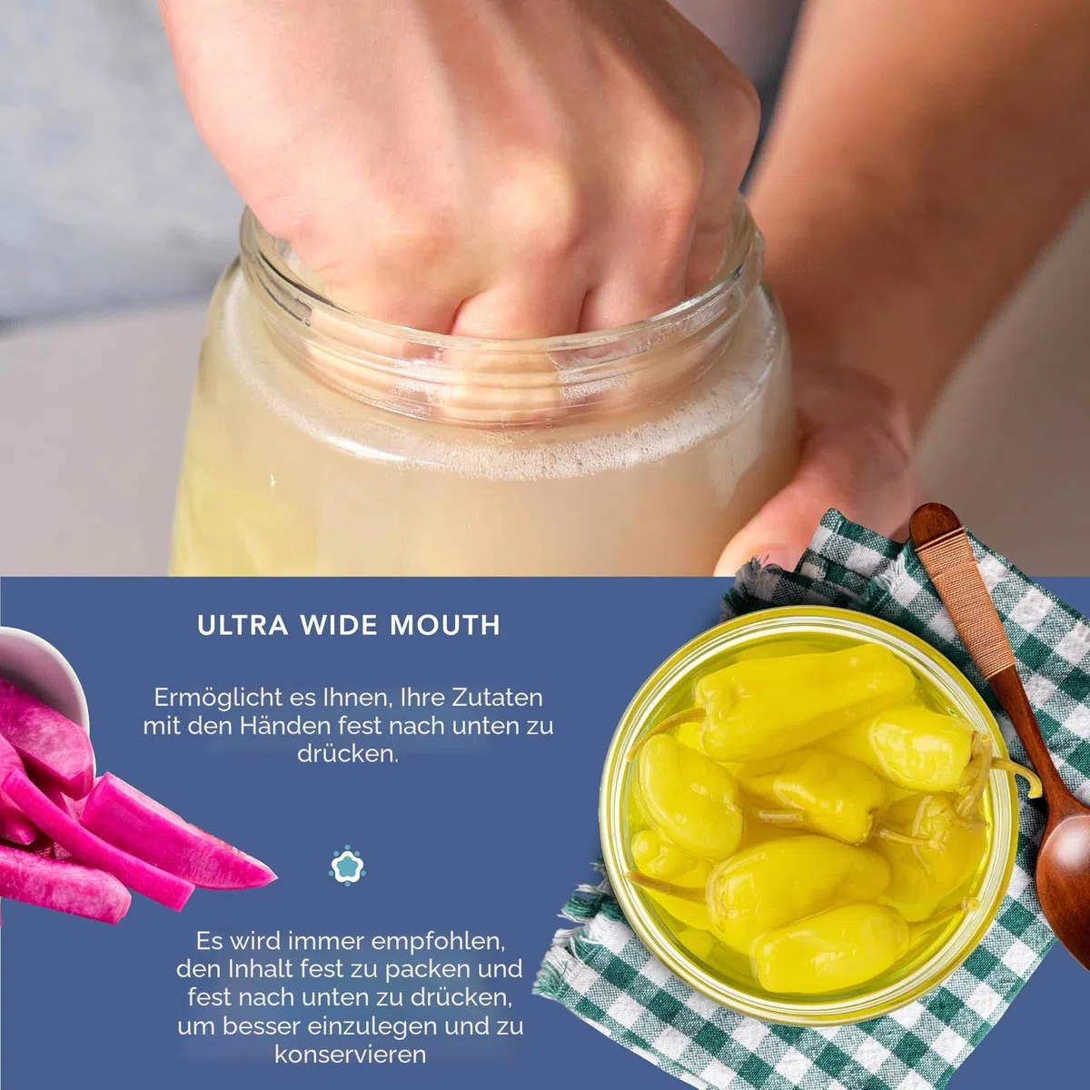 HEFTMAN Gärglas mit 1-Wege-Luftablassöffnung - 1 Liter 2er-Pack Lebensmittelecht Fermentierglas für Kefir, Kimchi, Sauerkraut, Sauerteigstarter, Overnight Oats - Gärgläser 2 Stück (Rot)