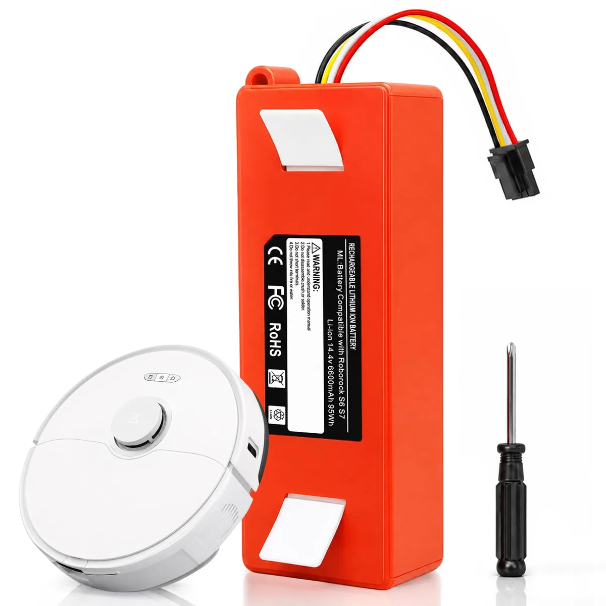14,4 V 6600 mAh Li-Ion Ersatzakku für Xiaomi Roborock S7 S6 S5 S50 Max/MaxV/MaxV Ultra/Pure Q5 Q7 Pro/Max+ & Xiaomi Mijia Roboter Staubsauger 1. und 2. Generation mit Schraubenzieher