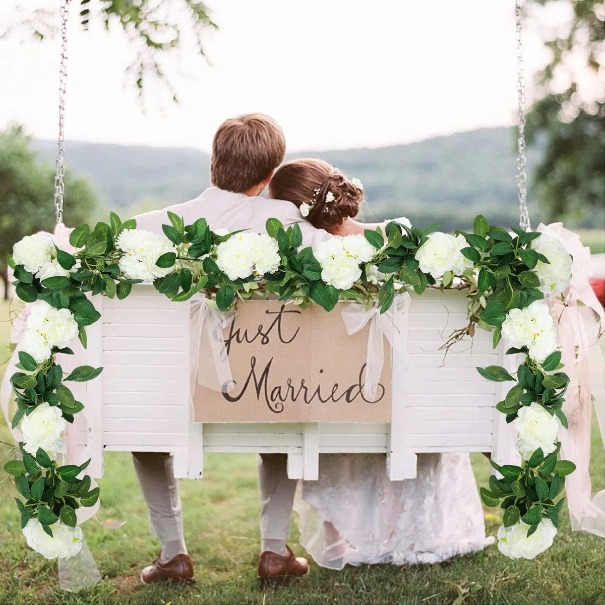 SHACOS Künstliche Blumen, 3 Stück, 6 m / 19,6 Füße, Weiß, künstliche Pfingstrose, Seidengirlande, zum Aufhängen, für Dekoration von Hochzeit, Party, Garten