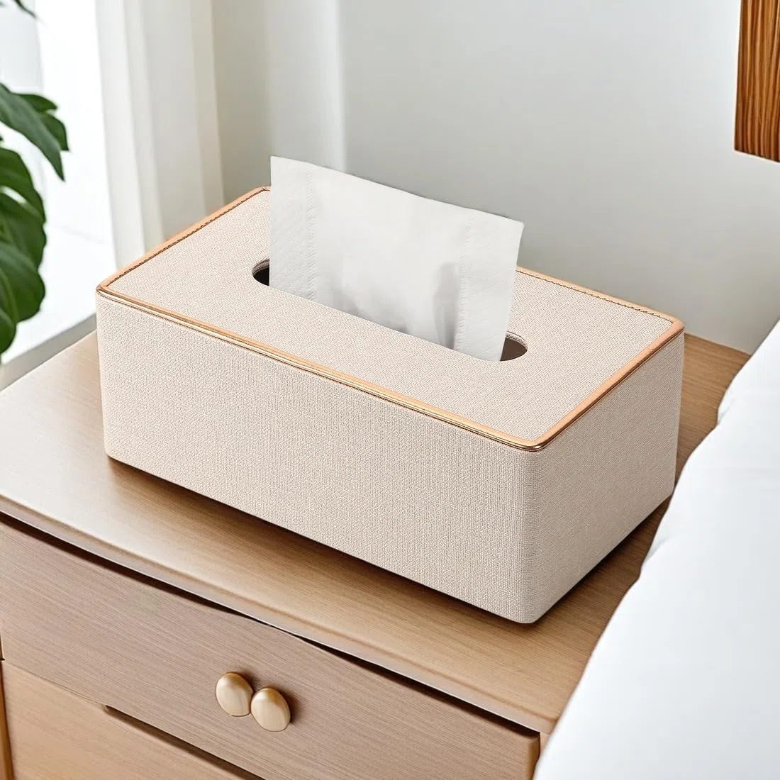 KINGFOM PU Leder Kosmetiktücher Box Taschentuchbox Tücherbox für Büro/Auto/Zuhause (Weiss)
