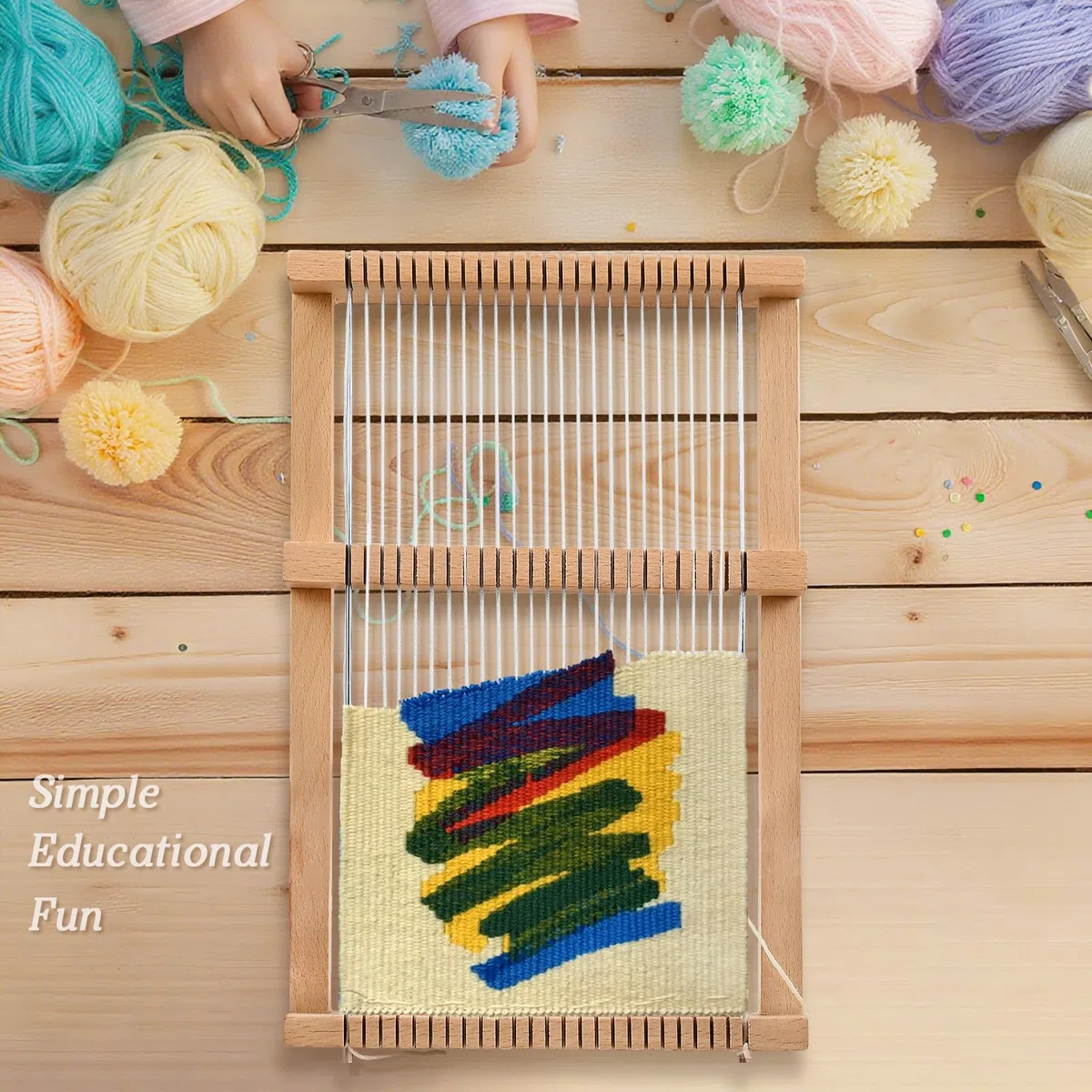 ROYUEXT Holz Webstuhl Set, Webrahmen Kinder von 4–12 Jahren, Schulwebrahmen für Schüler und Anfänger, Enthält Genug Garn zum Stricken