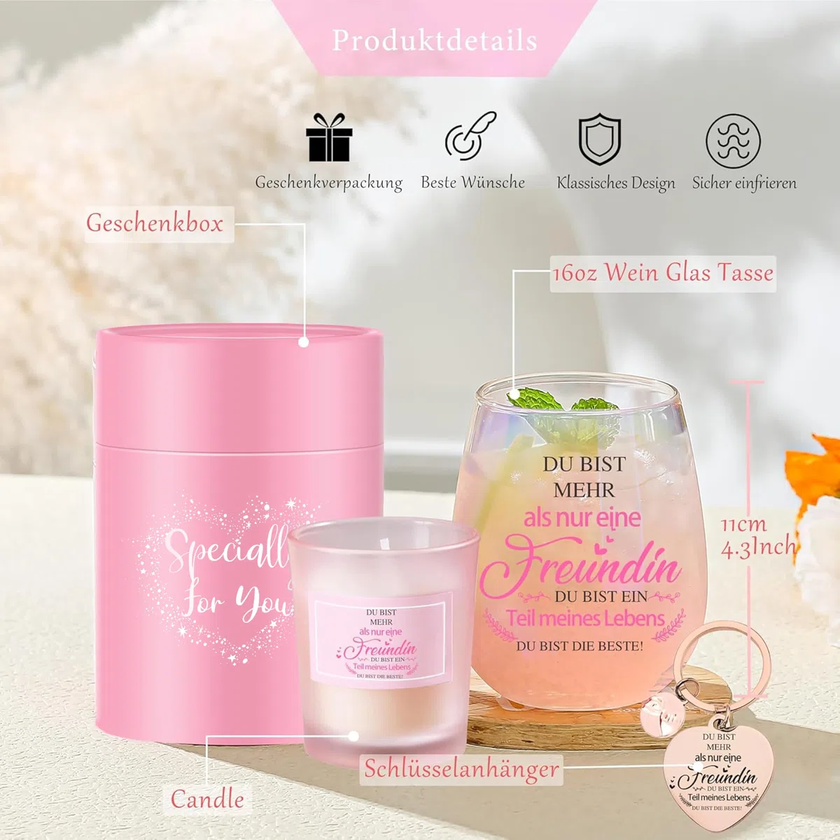 Geschenke für Freundin Frauen Weingläser Geburtstagsgeschenk für Frauen Personalisierte Geschenke für Beste Freundin Dankeschön Geschenk Freundschaftsgeschenke Weihnachten 480ml