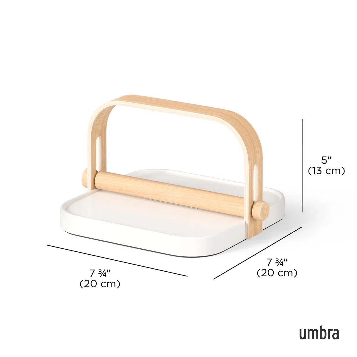 Umbra Bellwood Serviettenhalter, Serviettenspender aus Holz mit Beschwerer, 20x20cm, Weiss/Natur