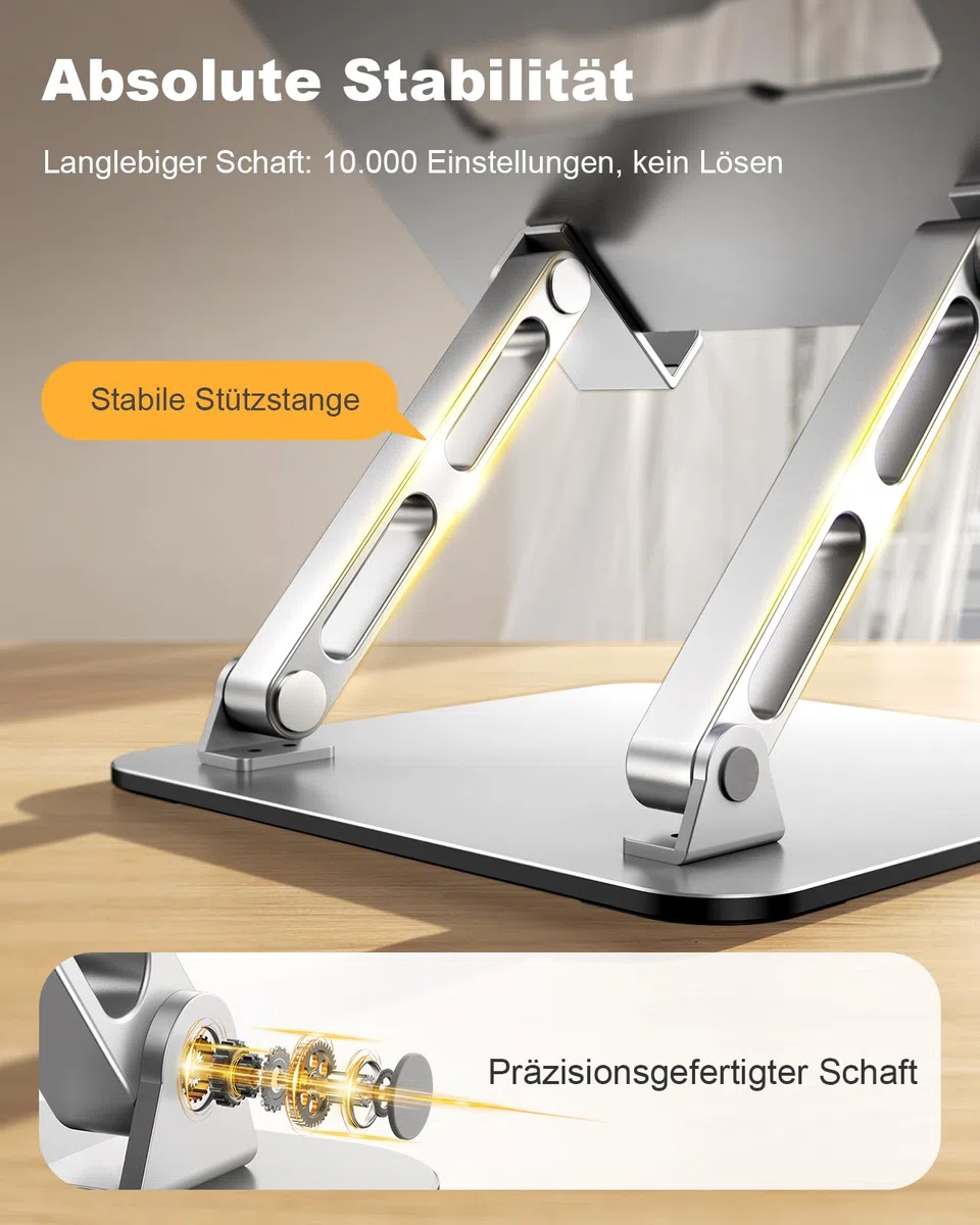Babacom Laptop Ständer Höhenverstellbar & Belüftet mit Doppelstangen-Unterstützung, Laptoptisch Ergonomisch, Faltbar & Tragbarer Notebook Ständer Stehpulte kompatibel mit MacBook Air/Pro (10-16 Zoll)