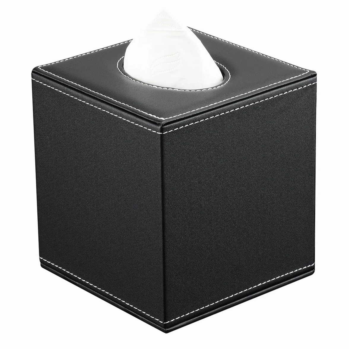 KINGFOM Quadratisch Taschentuchbox, PU Leder Kosmetiktücher Box Tücherbox | Tissue Box für Auto Büro Badezimmer Schlafzimmer (Schwarz)