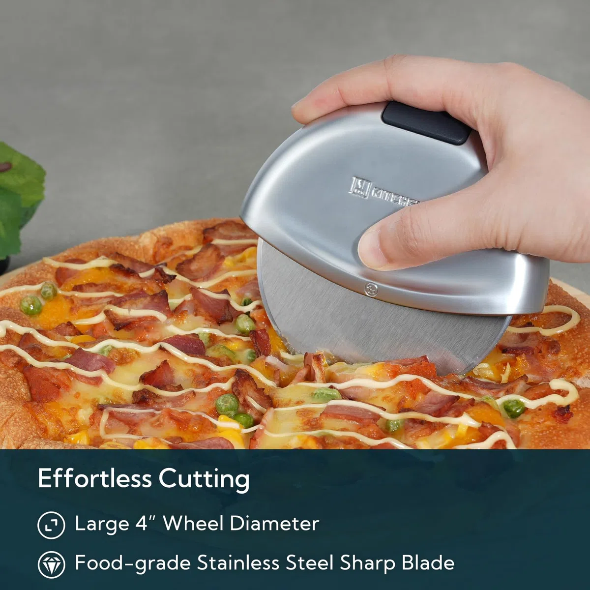 KITCHENDAO Premium Pizzaschneider für hohe Beanspruchung, Pizzaroller mit 10 cm scharfe Klinge mit Schutzkappe