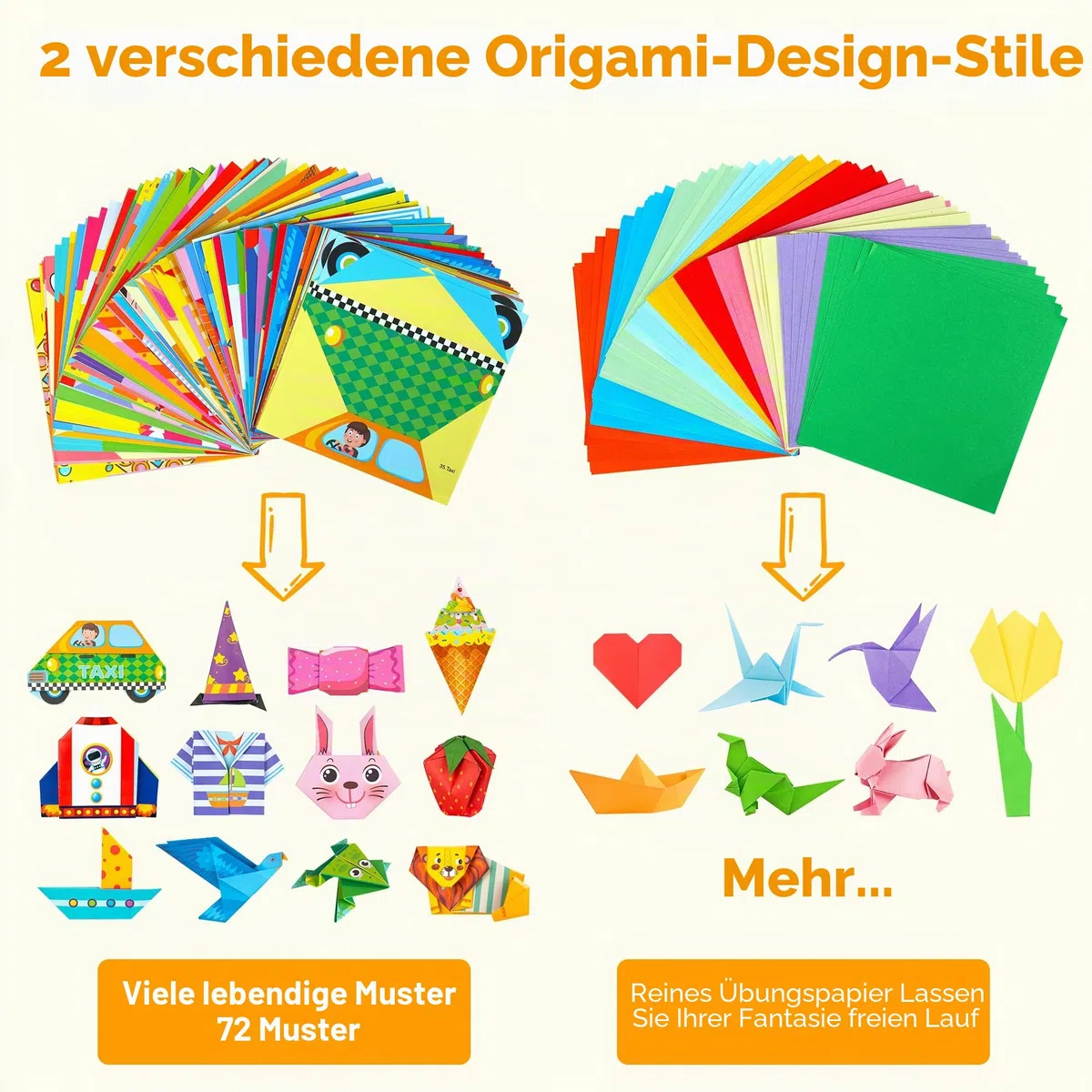 Mocoosy Origami-Papier-Set für Kinder, 224 Blatt doppelseitiges Origami-Papier mit Video-Tutorials und Anleitungsbuch, Origami mit 72 Mustern, Kunst Bastelset für Kinder Geschenk für Mädchen Jungen