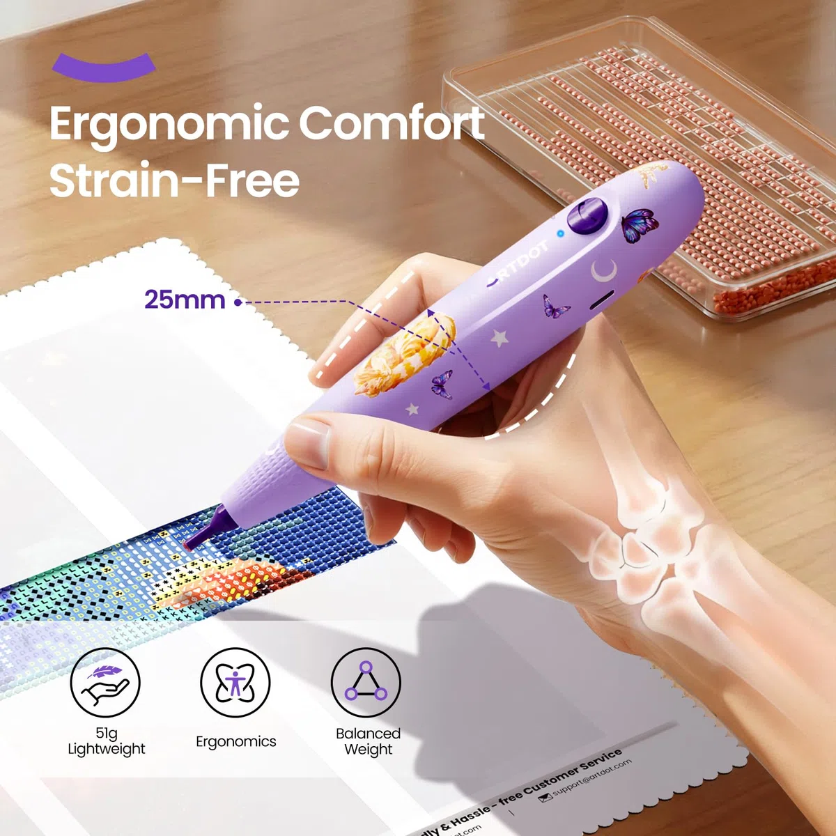 ARTDOT Elektrischer Diamond Painting Stift Set, ein Kabelloser Automatischer Wachsstift als Zubehör für Diamant Painting Erwachsene Blider, lila