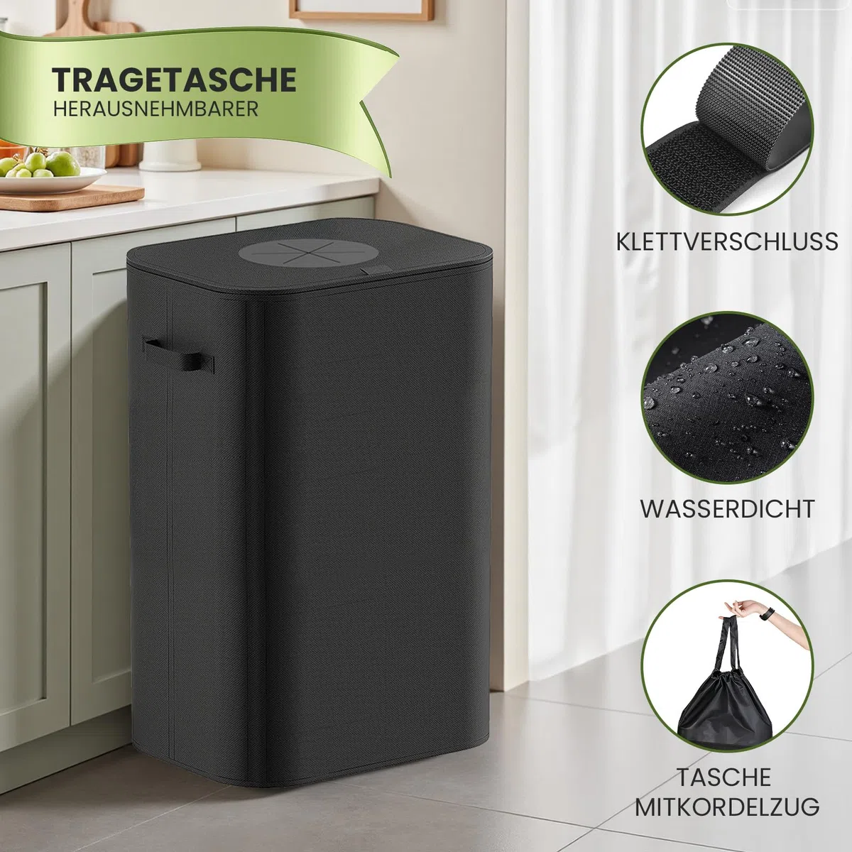 110L Groß Pfandflaschen Sammelbehälter mit Deckel & Tragetaschen,pfandflaschen behälter,Leergut sammelbehälter mit Loch,Behälter Leergut & Altglas Aufbewahrung,Flaschensammler für Küche usw (Schwarz)