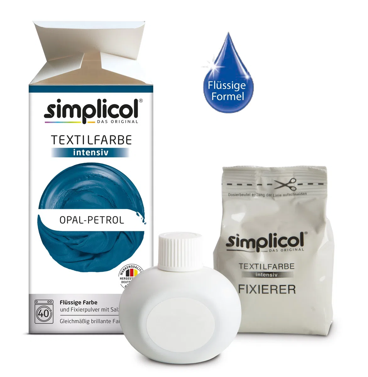 Simplicol Intensive Textilfarbe Express Maschine (Flüssigfarbe + Fixiersalz), Petrolblau, 2 Stück