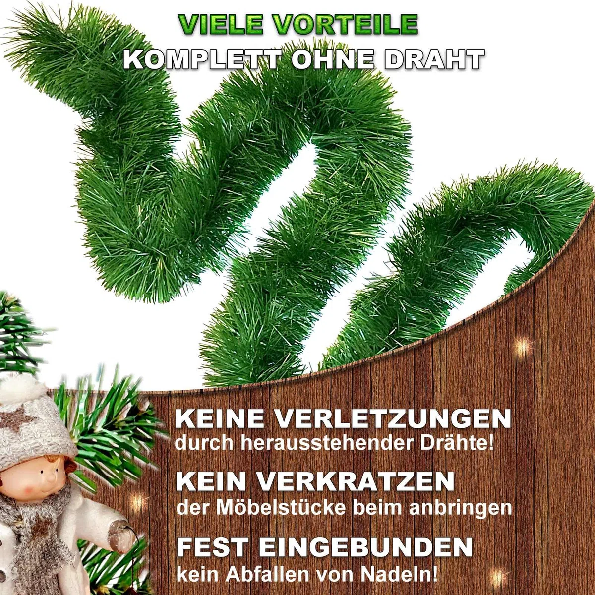 Weihnachtsgirlande Tannengirlande Girlande grün 5 m (TIN) mit Led Lichterkette mit Batteriebox und Fernbedienung Girlande Weihnachten Weihnachtsdeko Tannengirlanden