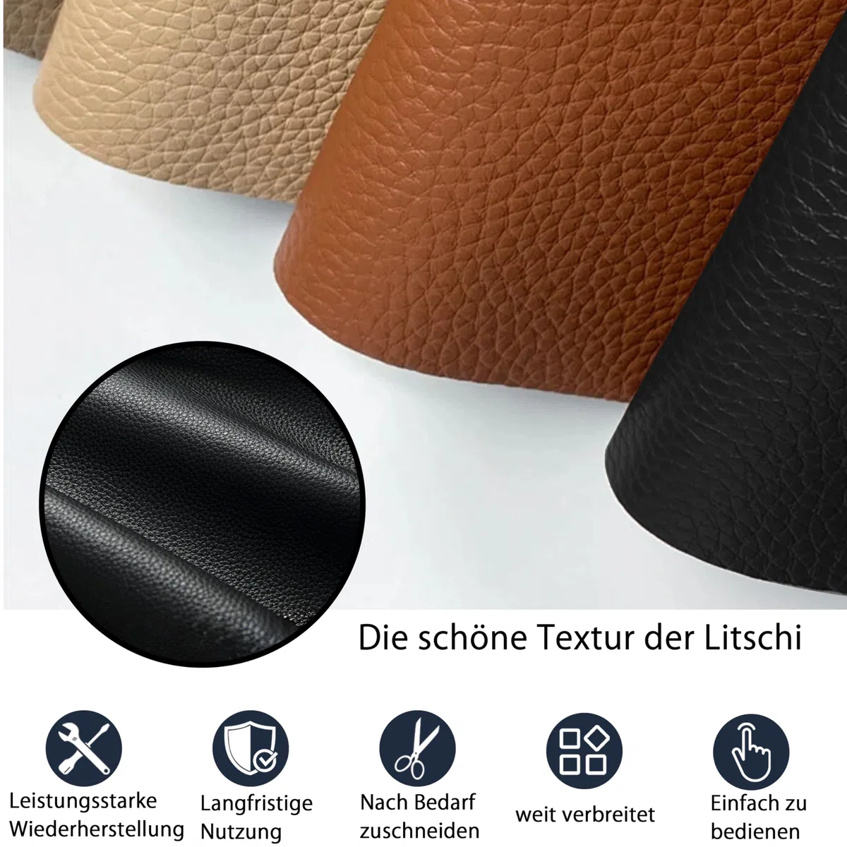 Leder Reparatur Set,40x160 cm kunstleder selbstklebend, Kunstleder Reparaturset Flicken für Möbel, Sofas, Autositze, Sofas, Jacken,Schwarz