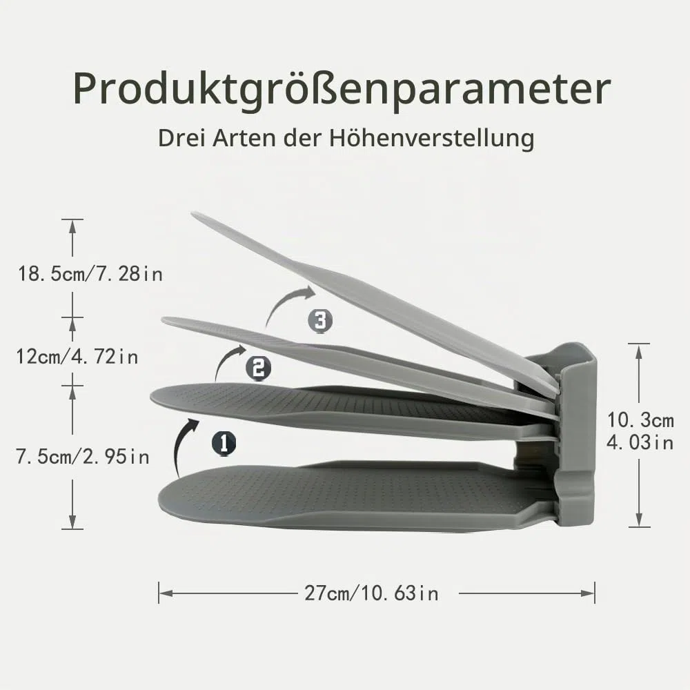 10 Stück Schuhschlitzversteller, doppellagig, verstellbar, Schuhregal, platzsparend, im Kleiderschrank und Schuhschrank (Grau)