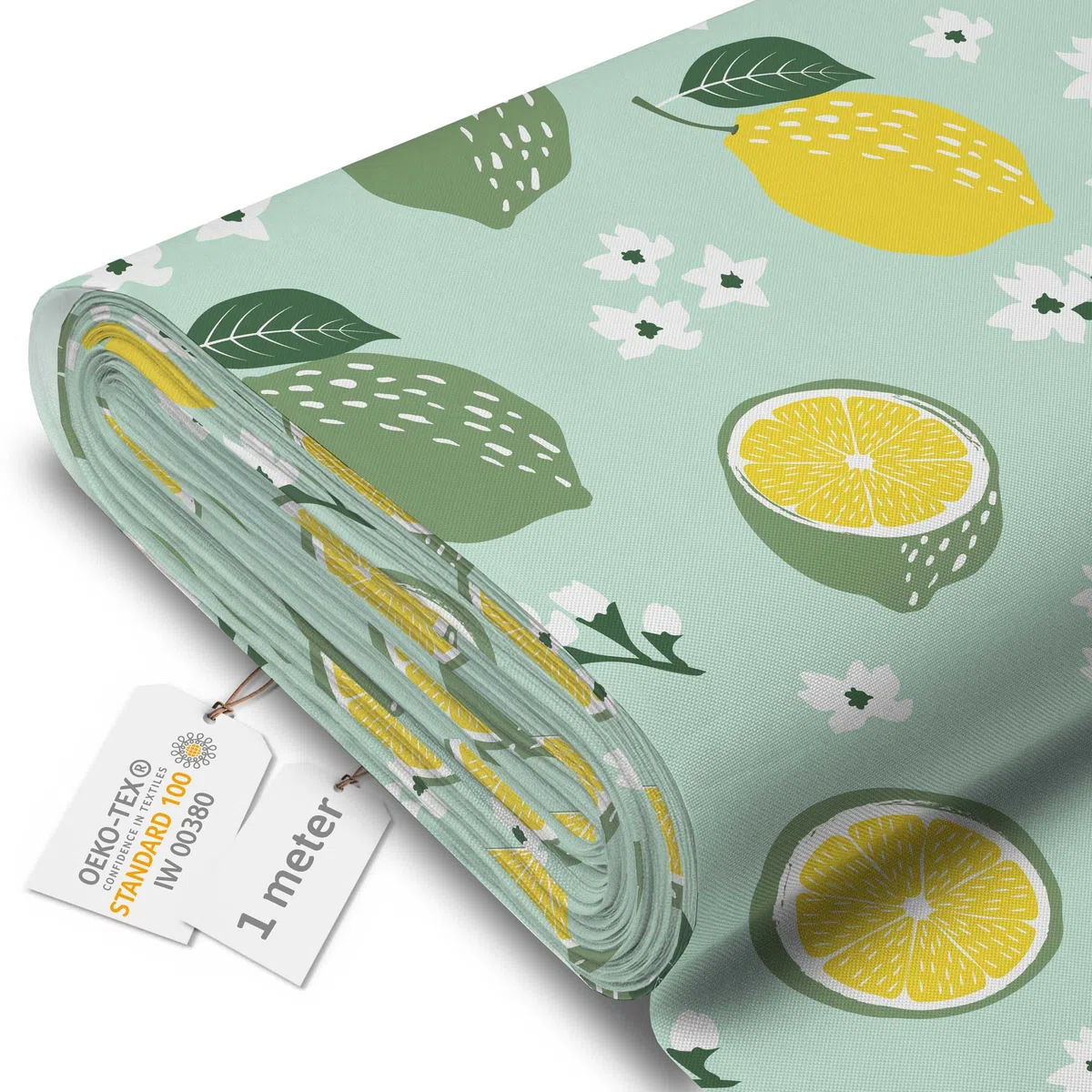DreamRoots Segeltuch Wasserdicht - Polsterstoff Meterware 160 cm breit - Wasserabweisender Stoff 220 g/m2 600D - Markisenstoff Wasserdicht Meterware Lemons and Limes 1M