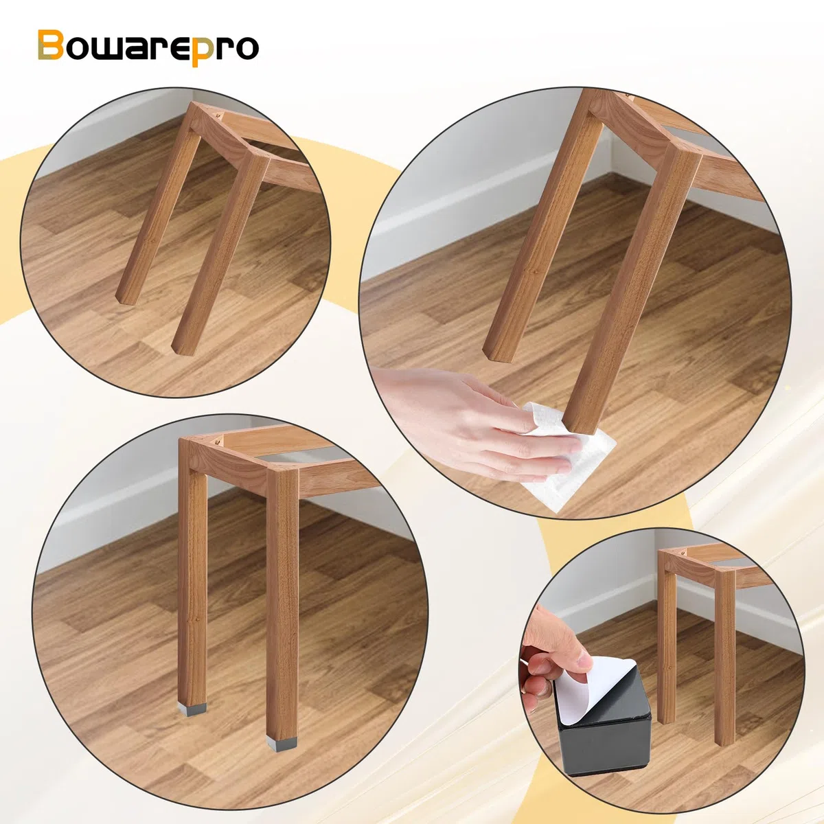4 Stück Karbonstahl Möbelerhöhung 5 cm Hoch, Selbstklebende Möbelerhöhung, 60x52mm, Möbelfüße zum Kleben, Möbelerhöher für Sofa Tisch Schrank Bett Schreibtisch Erhöhung (Schwarz/Quadrat)