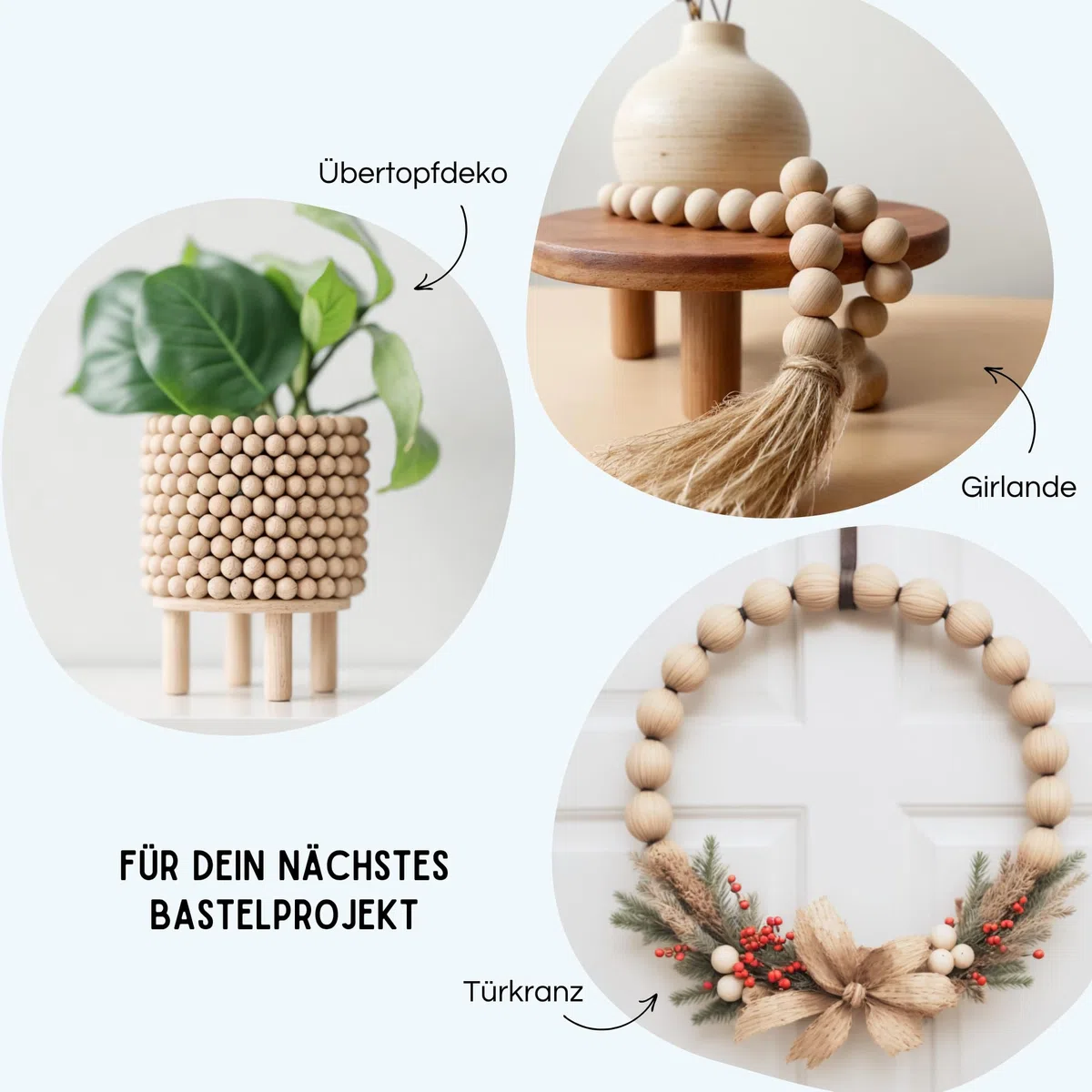 EV® Holzkugeln mit Loch - 12 Stück 50mm Durchmesser - Made in Austria - Große Holzperlen zum Auffädeln mit 8mm Bohrung, Gedrechselt aus Hochwertigem Buchenholz