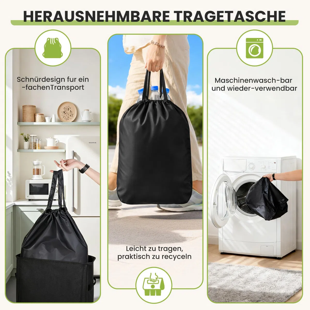 110L Groß Pfandflaschen Sammelbehälter mit Deckel & Tragetaschen,pfandflaschen behälter,Leergut sammelbehälter mit Loch,Behälter Leergut & Altglas Aufbewahrung,Flaschensammler für Küche usw (Schwarz)