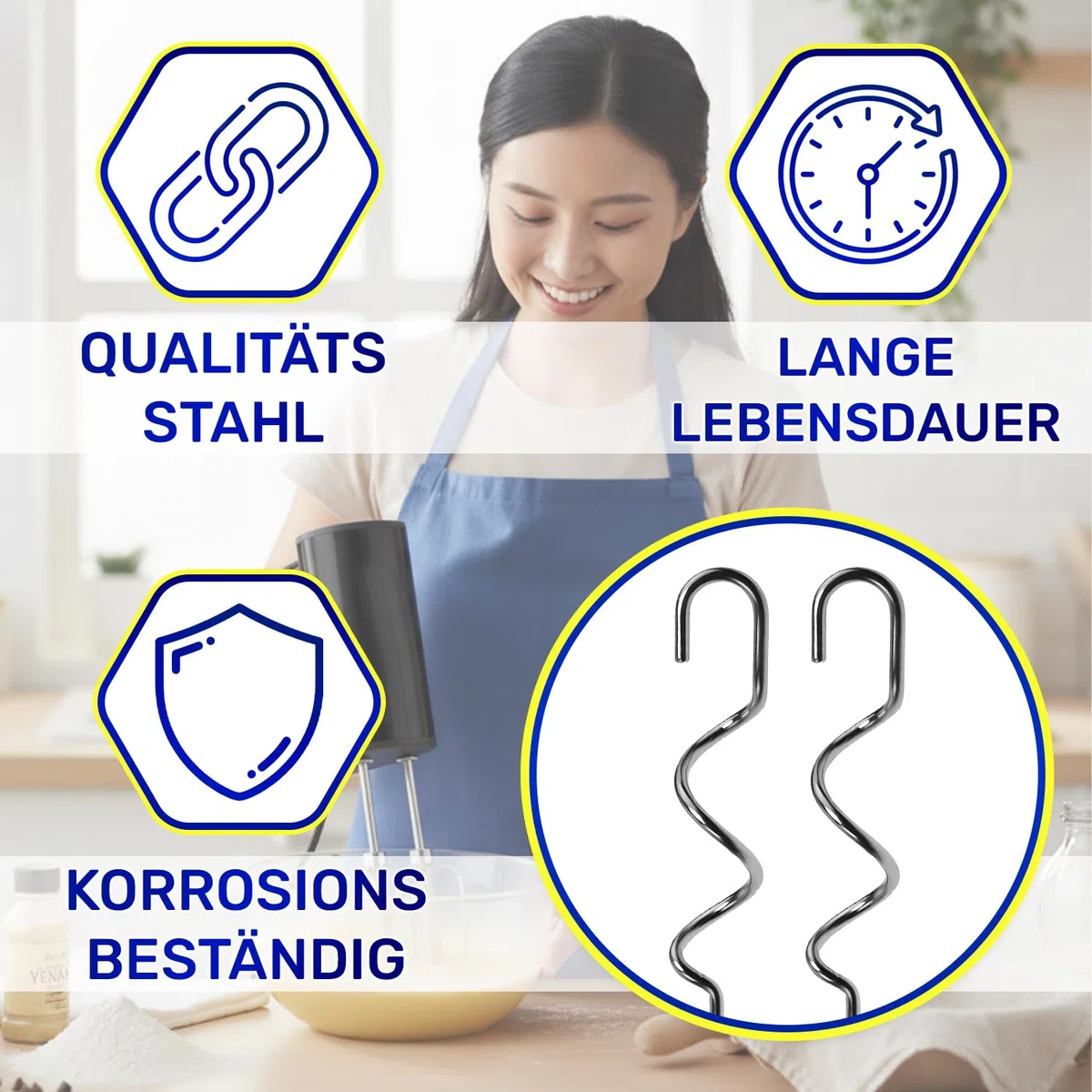 2 Stück Knethaken Handmixer mit Originalcode FS-1000050320 FS1000050320 für Wmf Kult X Handrührgerät - Garantie 10 Jahre - MONTERAL