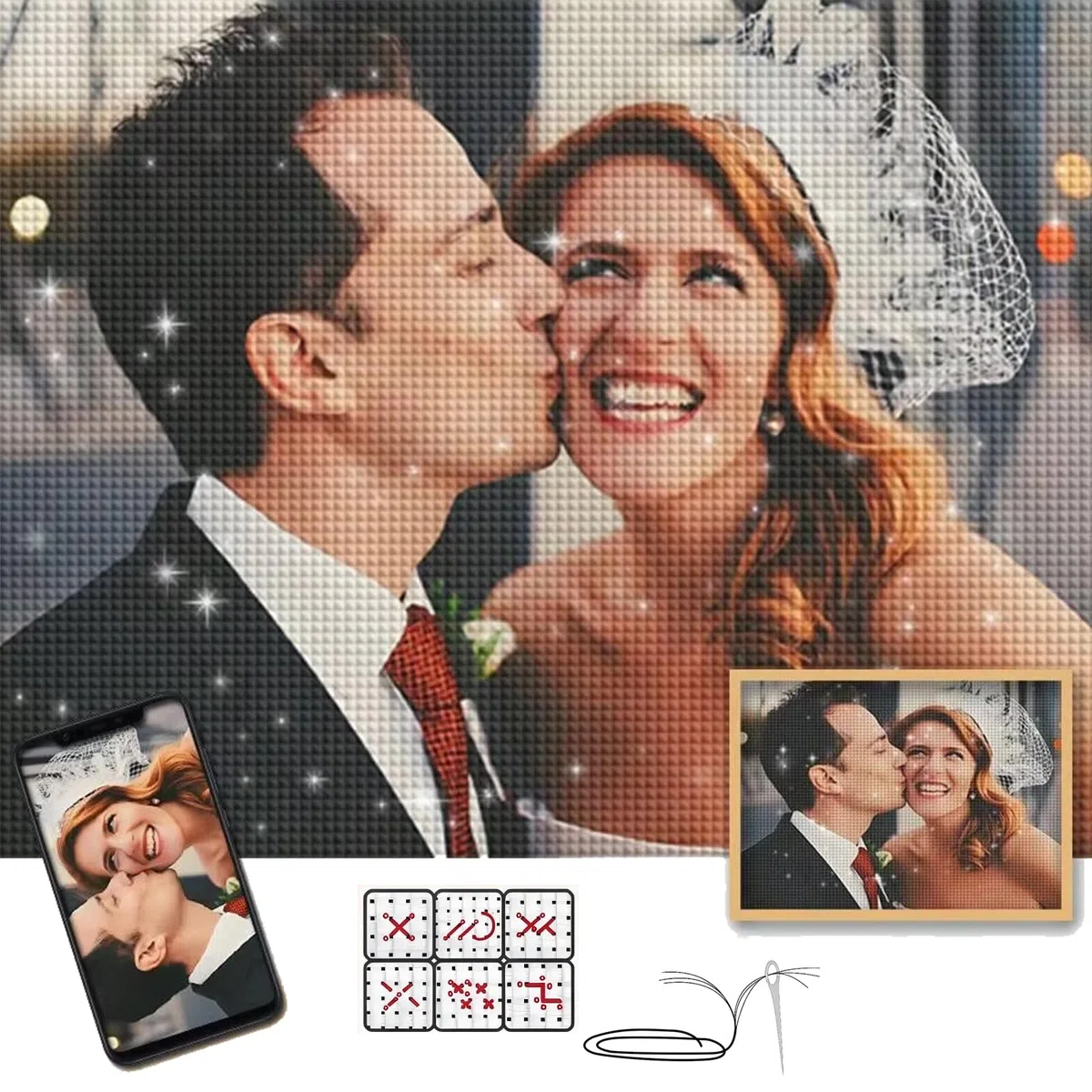 HKLIOPU Kreuzstich Set Personalisiert mit Eigenem Foto, DIY Stickset für Erwachsene Anfänger, Vorgedruckt 11CT Stickpackung mit Nadel und Baumwollfaden, Wanddeko Geschenk