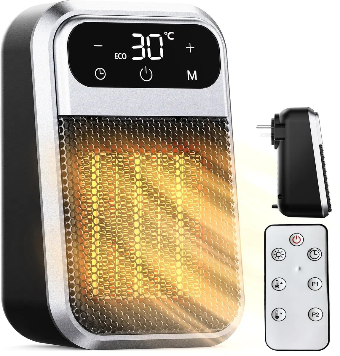 Steckdosen Heizlüfter mit Fernbedienung,Mini Keramik Heizlüfter Bad Energiesparend Leise Heizung 800W Heizstrahler mit 12h Timer Thermostat Überhitzungsschutz für Schlafzimmer