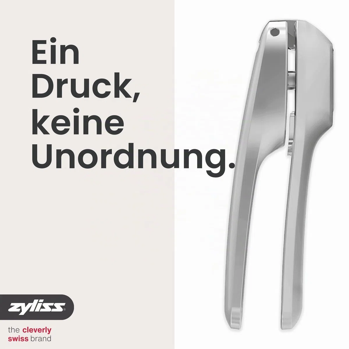 Zyliss Knoblauchpresse Susi 4, praktische Presse für große Knoblauchzehen auch mit Schale, Alu/Edelstahl, Antihaftbeschichtet, leicht zu reinigen, ergonomische Griffe, premium Küchenhelfer
