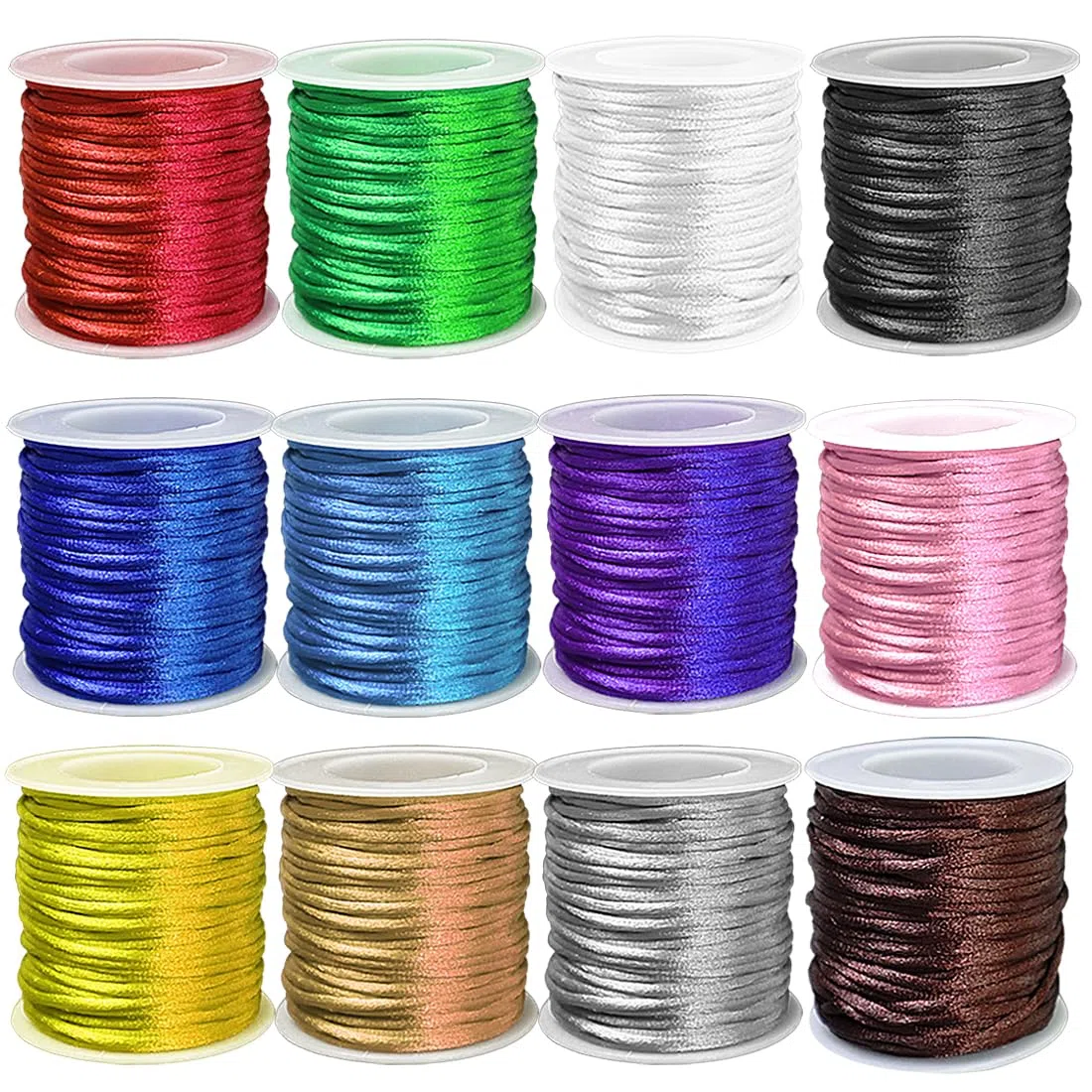 Ewpart 12 Rollen 2mm Nylon Schnur für Armbänder Nylonschnur für Armbänder, Schmuck, Rattail Satin Schnur für Kumihimo, Perlen, Lanyard, Halskette, Schlüsselanhänger, Makrame, Flechten Seidenseil