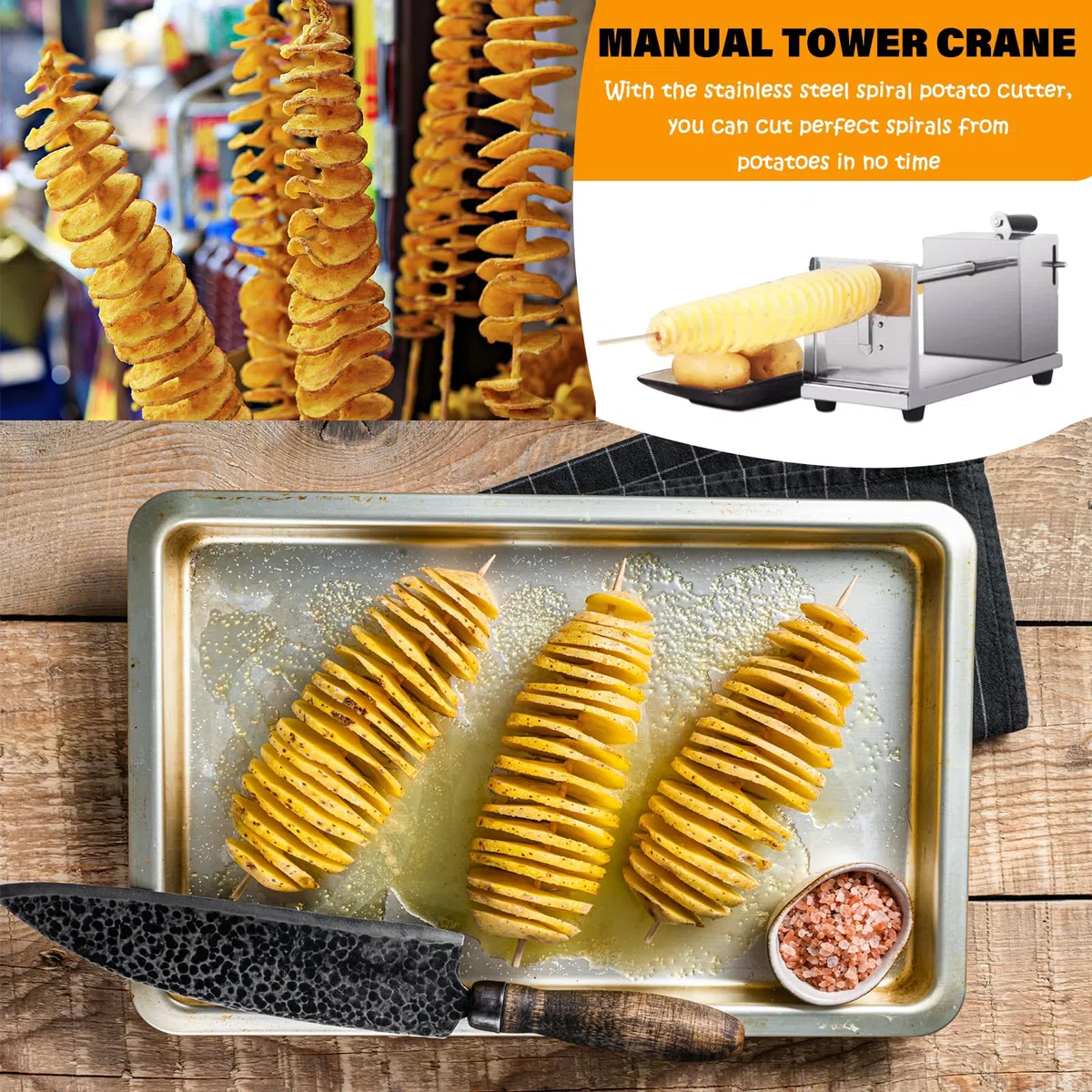 Spiralschneider Kartoffel, Kartoffelschneider Spirale Edelstahl Kartoffel Spiralschneider Geeignet für KartoffelnObst, Tornado Chips, Gurken oder Karotten - inkl. Ersatzklinge