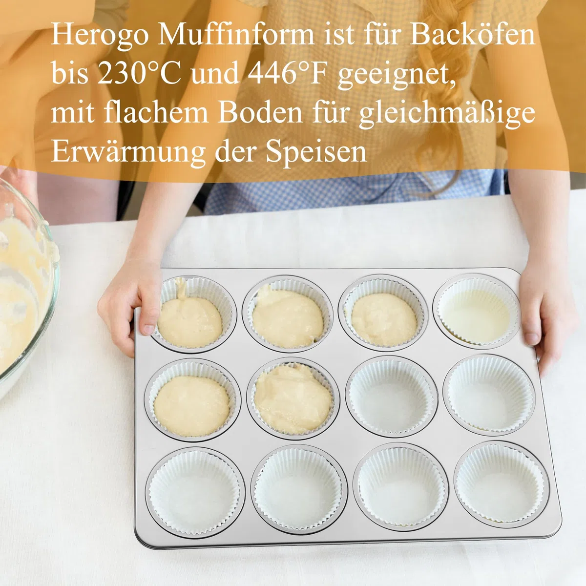 Herogo Muffinform, 12 Muffins Edelstahl Muffinblech, Metall Muffin Backform für Cupcake, Yorkshire Pie, Pudding, Muffin Kuchenform für Leicht zu reinigen, spülmaschinenfest, Ungiftig, Silber