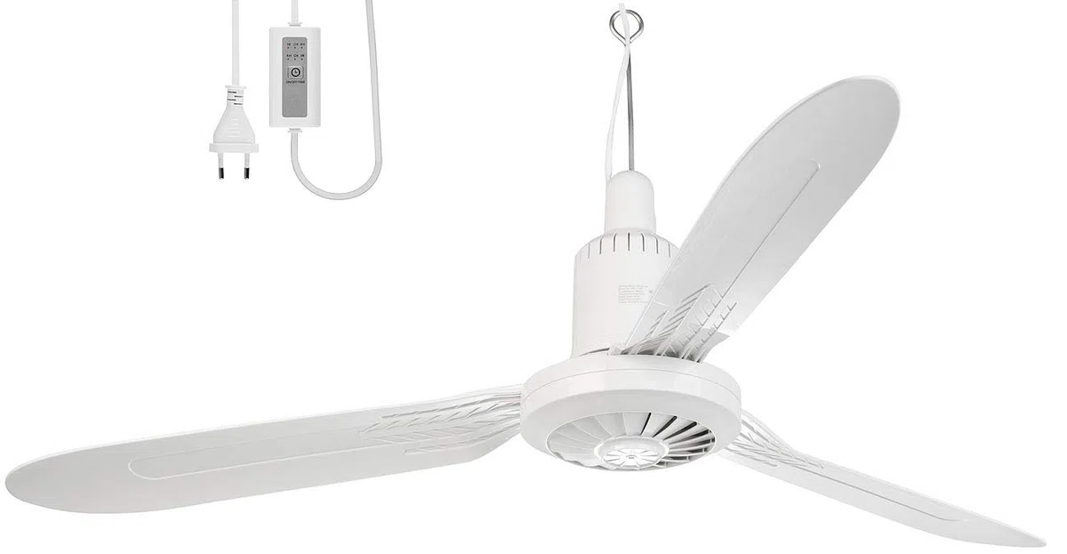 Sichler Haushaltsgeräte Deckenventilator: Mobiler XXL-Decken-Ventilator, 3 Flügel, Timer, Haken, 105 cm, 25 W (Deckenventilator 3 Flügel, mit Stecker, groß)