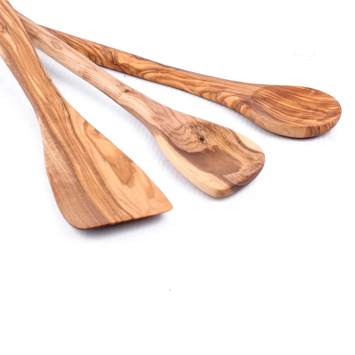 hochwertiger Kochlöffel - 3Set aus Olivenholz - rund + mit Ecke +Pfannenwender (3er Set)