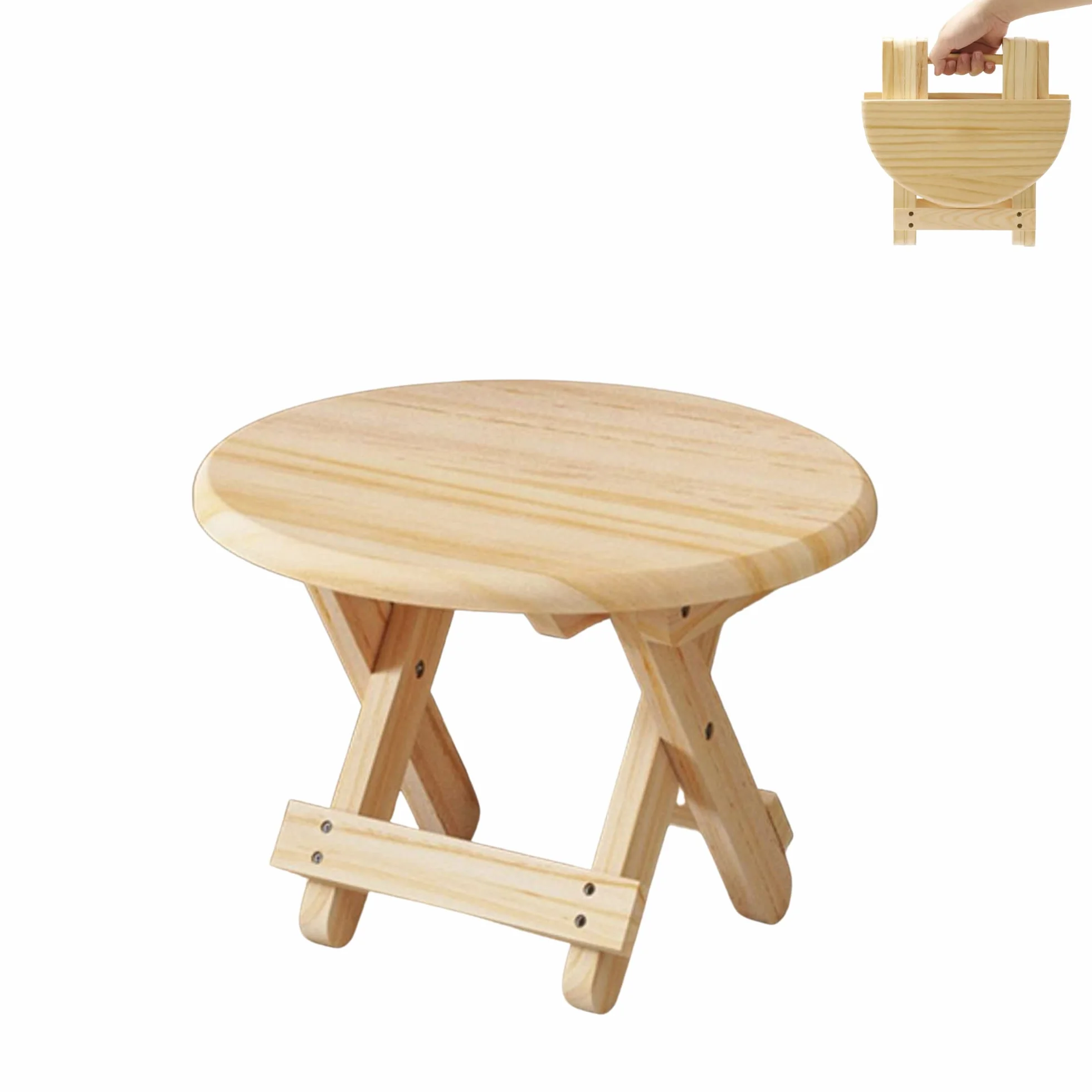 MAGIC SELECT Mini Klapphocker aus Holz. Reisesitz, Runder Kinderhocker, Tragbarer Fußhocker für Zuhause, Badezimmer, Küche, Garten, Büro, Reisen. Unterstützt 90 kg.