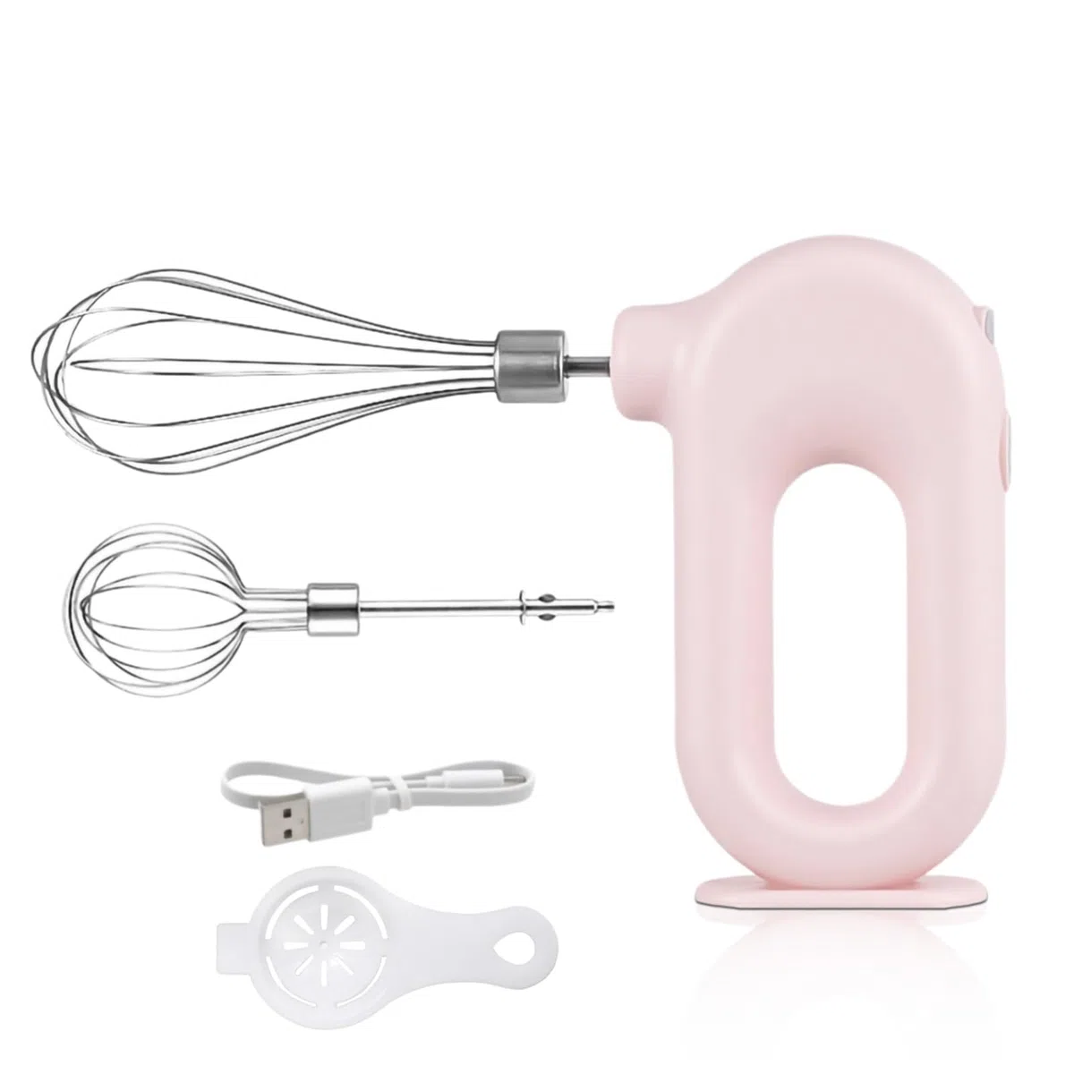Elektrischer Handmixer Mit Edelstahl Schneebesen, Knet 1500mAh 4 Geschwindigkeit USB Handmixer Klein Kabellos Handrührer Elektrisch-Handrührgerät Elektrischer Whisk Für Schlag, Mischen, Pudding (rosa)