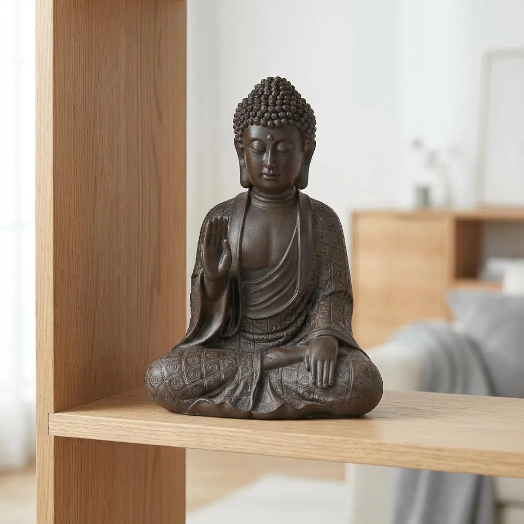 Smadeer Buddha Figur für Wohnzimmer & Zen Deko - Moderne Buddha Statue (17,8 cm) für Meditation & Feng Shui - Spirituelle Skulptur aus Resin für Regal & Büro - Geschenk zum Einzug & Muttertag