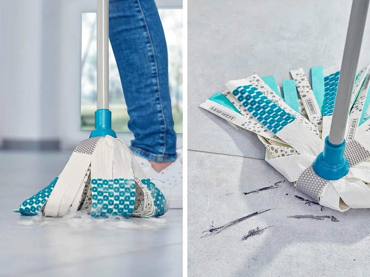 Leifheit Set Power Mop 3-in-1 mit saugstarken Fasern, komplettes Wischset mit Wischmopp und Eimer, Wischer mit flexiblen Viskose-Mopkopf-Streifen, Bodenwischer für Fliesen und Laminat