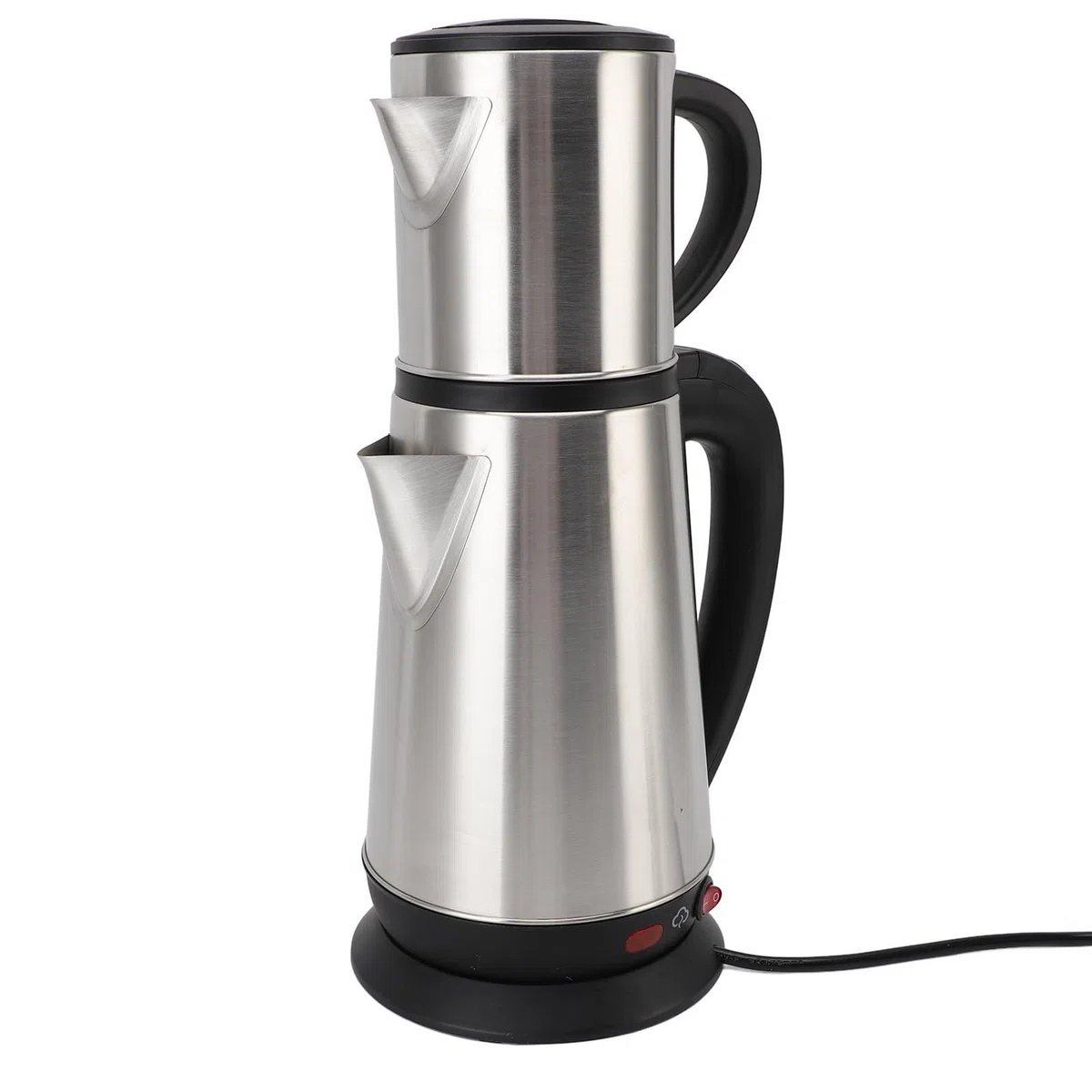 aqxreight Elektrischer Türkischer Wasserkessel aus Edelstahl mit Infuser - 1L -Teekanne und 2L Doppelkessel für Schwarz und Kräutertee zu Hause (EU-Stecker 220V)