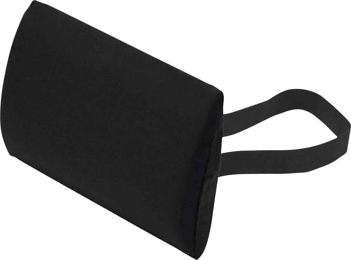 THERALINE Lordosekissen Lendenkissen 32x23x5/1 cm mit Bezug 'Köper Schwarz' | Ergonomisches Rückenkissen zur Unterstützung bei Rückenschmerzen | Ideal für Auto und Büro | Abnehmbares Halteband