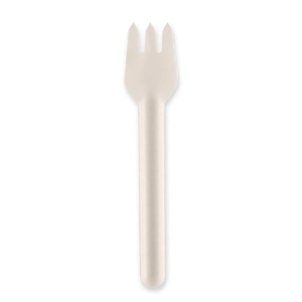 FRANZ MENSCH 50 Stück NATUREStar Bio Gabeln | Zuckerrohr, Packung, weiß, L: 15,5cm, B: 3,6cm, H: 0,6cm, Einweggabel, Zuckerrohrgabel, Einwegbesteck