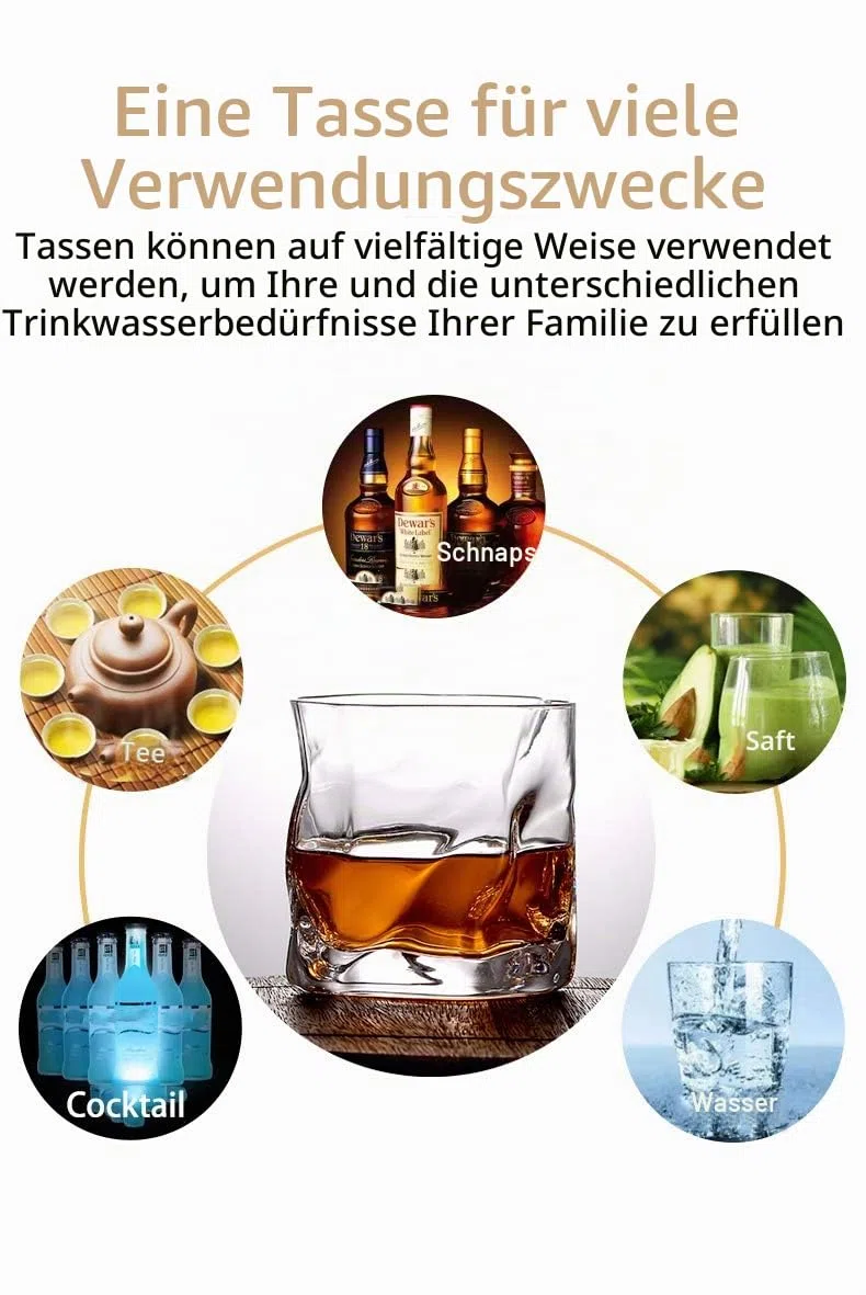 Unregelmäßige Whiskygläser Set Mit 2 Gekippten Falten Scotch Glass 250Ml Modischer Whiskybecher Für Papa, Ehemann, Freunde, Glaswaren Für Bourbon/Rum/Barbecher