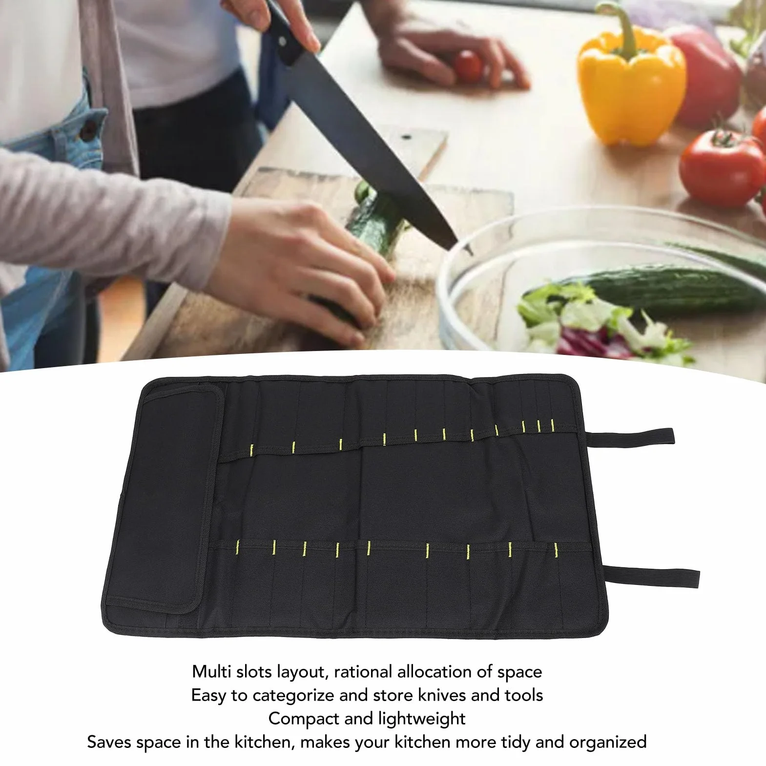 Kochmesser-Tasche, Multifunktionale Tragbare Messertasche aus Segeltuch mit 20 Steckplätzen, Professionelle Kochmesser-Rollen-Aufbewahrungstasche für Zuhause Küche Reisen Camping