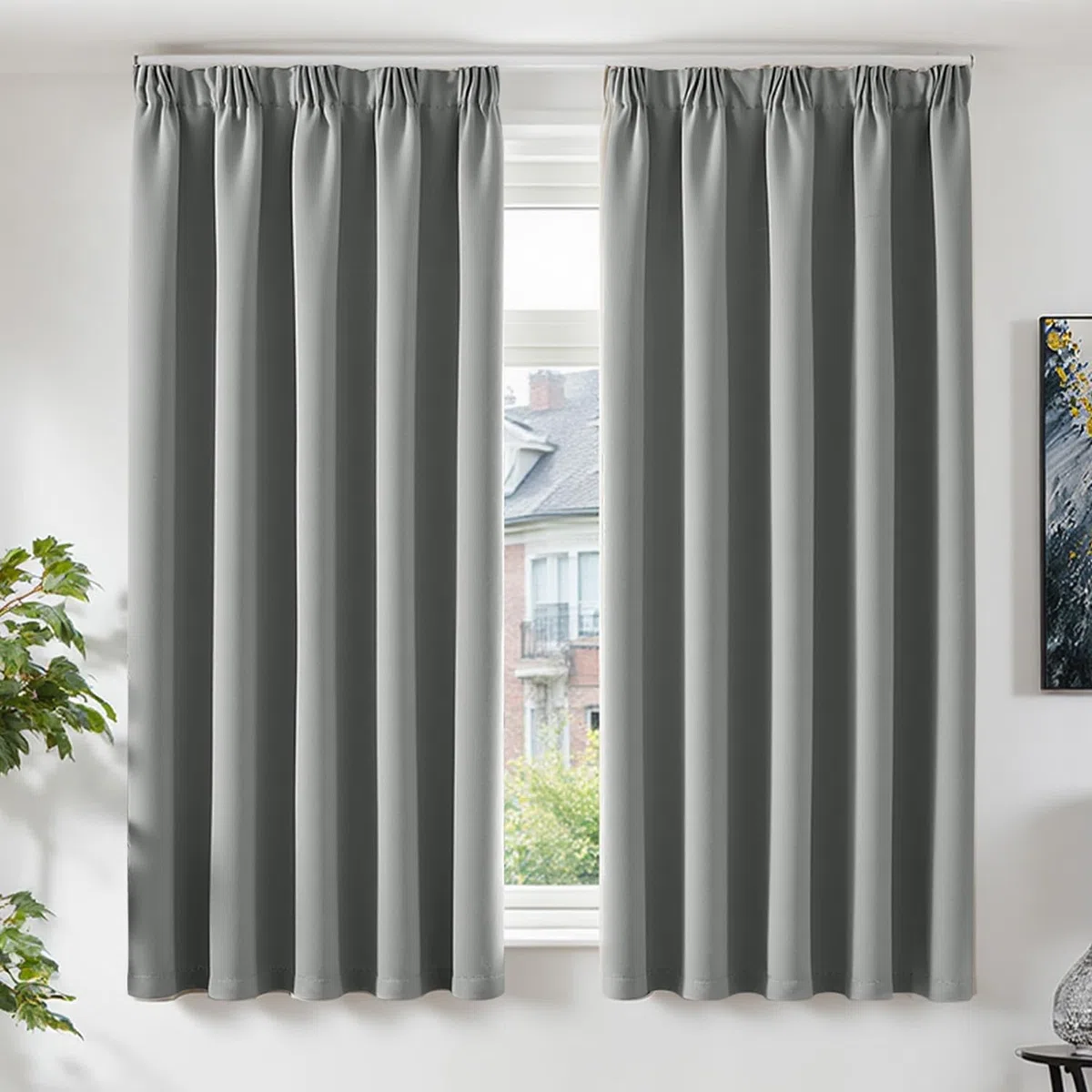 TOPICK Vorhänge Blickdicht Wohnzimmer Gardinen mit Kräuselband Verdunklungsvorhänge Blackout Curtains 175x140 cm 2er Set Vorhänge Schlafzimmer Gardinen für Schienensystem Übergardinen Hellgrau