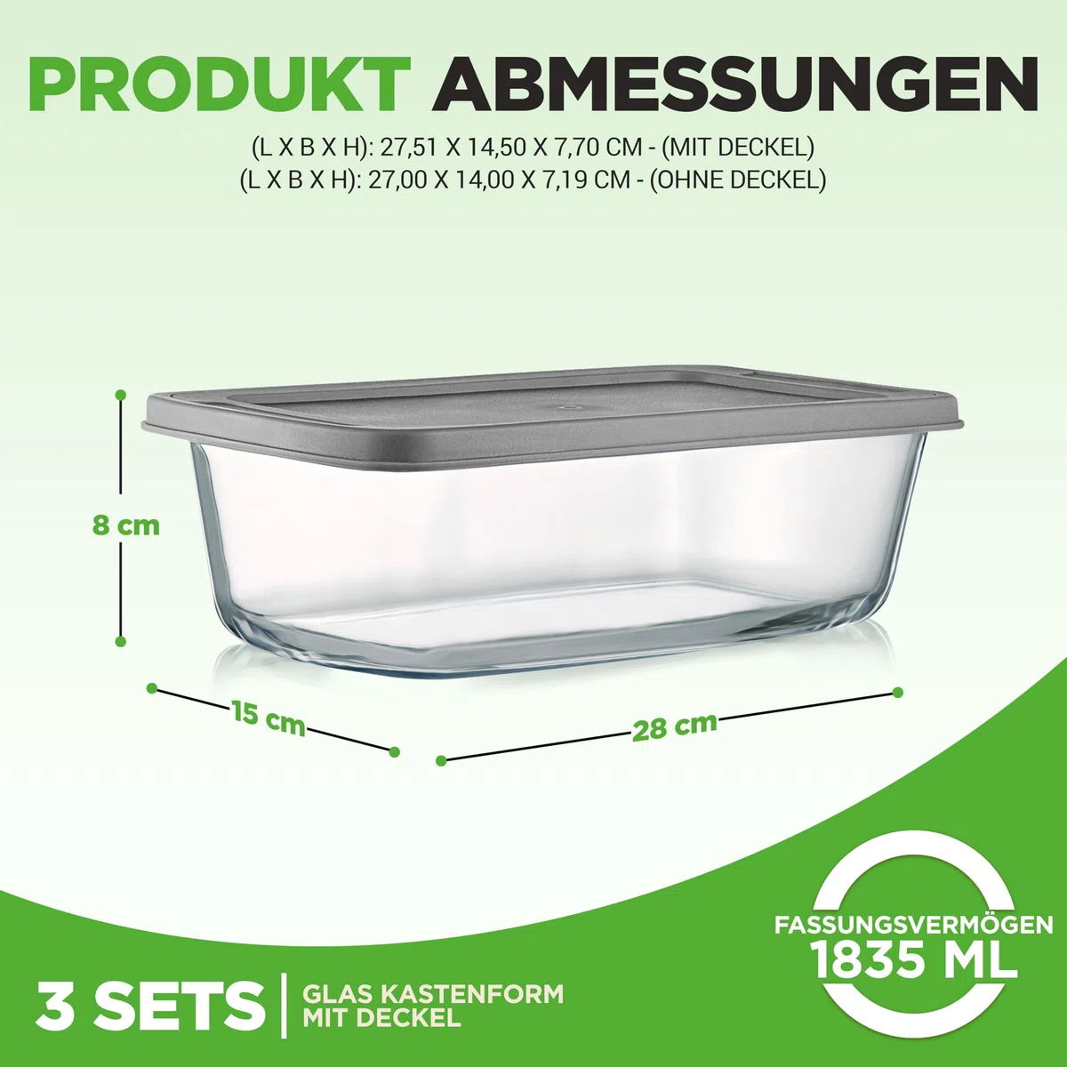 NutriChef Glas Brotbackform Mit Deckel 2er Set 1,8 L – Borosilikat Kastenform Luftdicht Stapelbar Für Backen, Aufbewahren und Meal Prep, Farblos