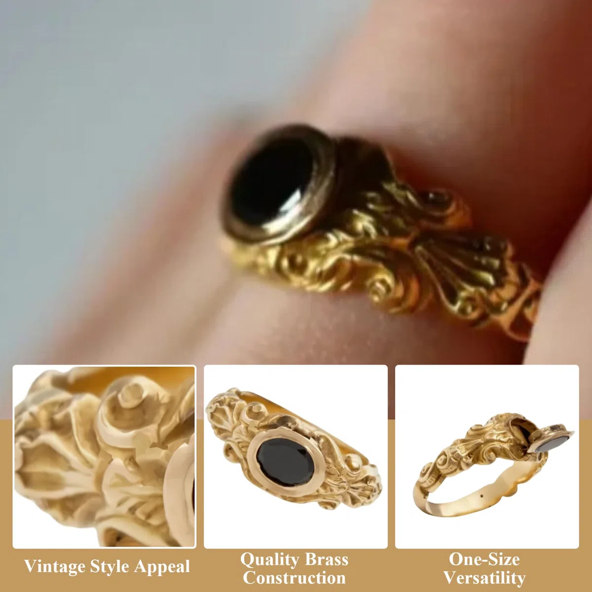 Vintage-Giftring mit Geheimfach, Messing-Medaillonring für Pillen und Andenken, goldener Schmuck im Retro-Stil