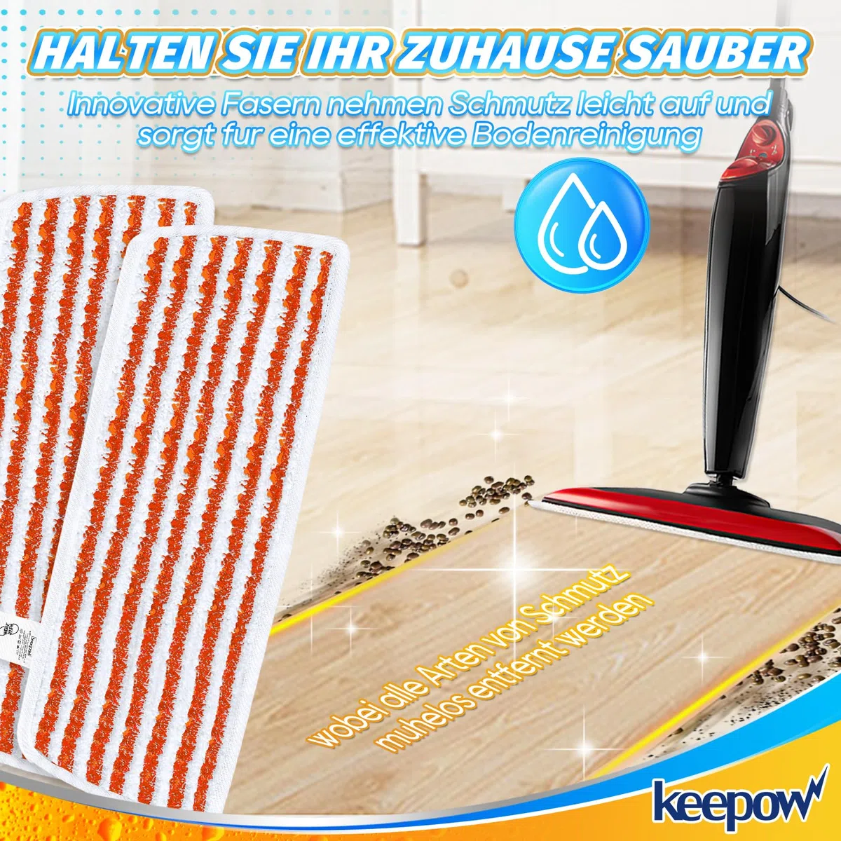 KEEPOW 8er für Vileda Steam PLUS XXL Dampfreiniger Ersatzbezüge, Waschbar Ersatzbezug für Vileda Dampfreiniger, Mikrofaser für Vileda Steam Plus Pro XXL Dampfreiniger - Mit kräftigem Schrubberstreifen