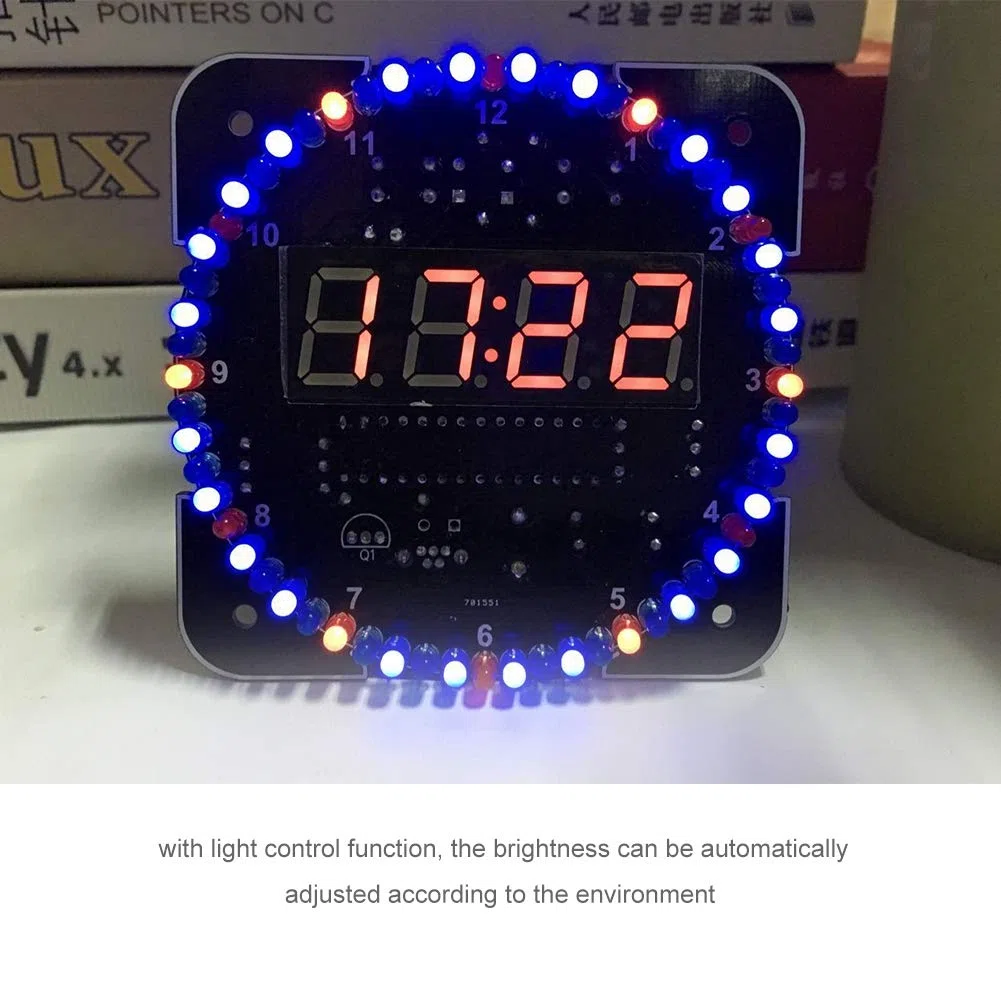KIMISS Clock Suite Clock Set Kunststoff DIY Lichtsteuerung Rotation Digital LED Elektronische Temperaturuhr Kit Suite W USB-Kabel Blau (Blaue Teile + Netzkabel + Gehäuse)